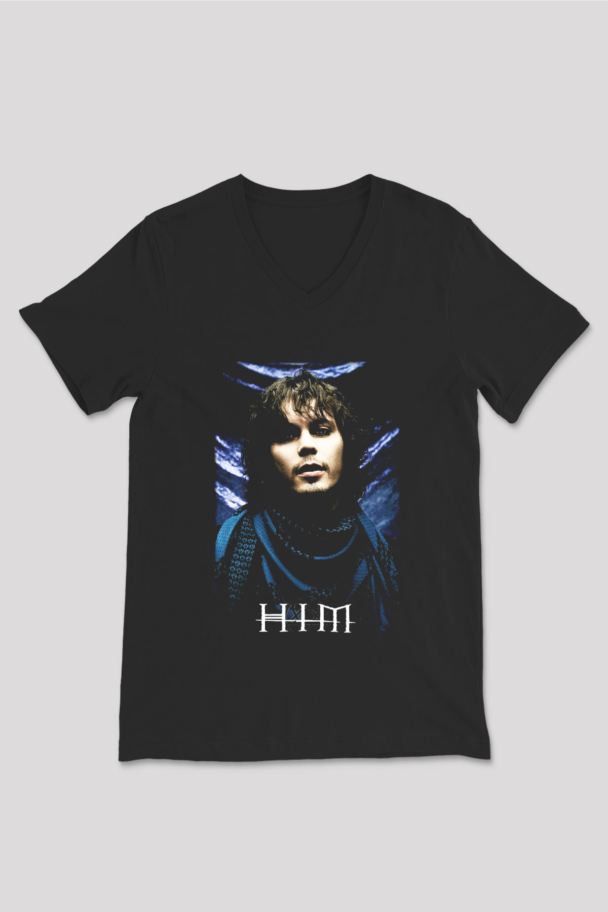 HIM Siyah Unisex V Yaka Tişört T-Shirt