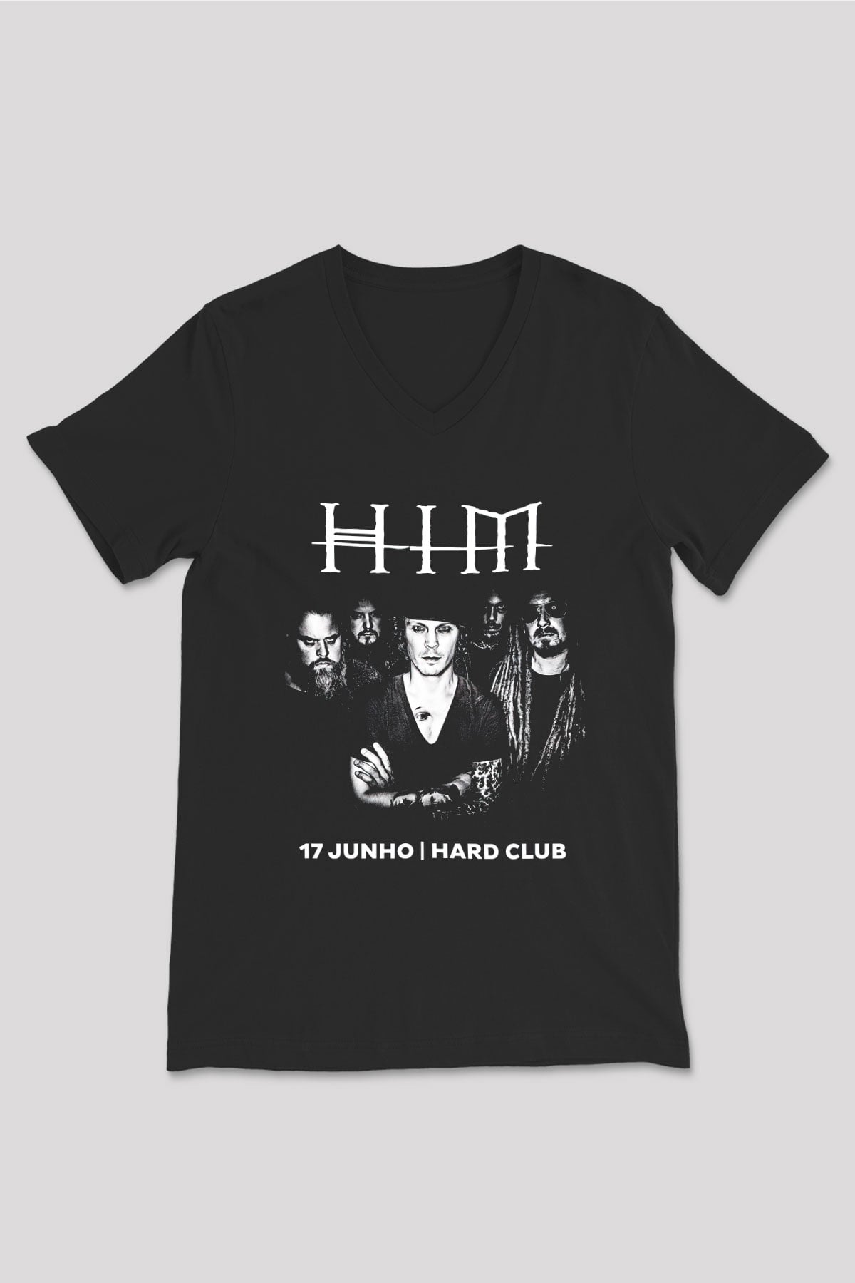 HIM Siyah Unisex V Yaka Tişört T-Shirt
