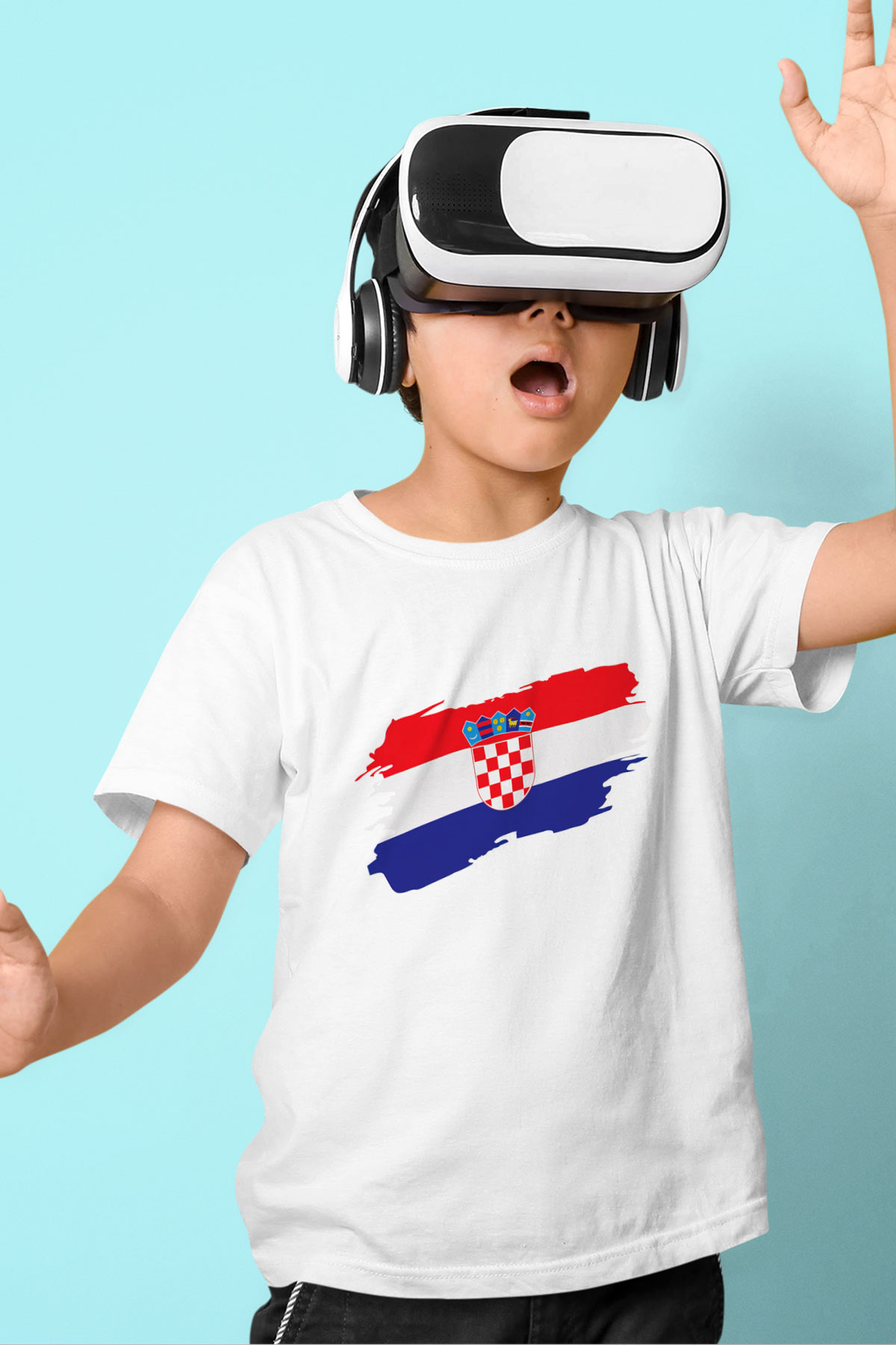 Hırvatistan Baskılı Beyaz Unisex Çocuk Tişört