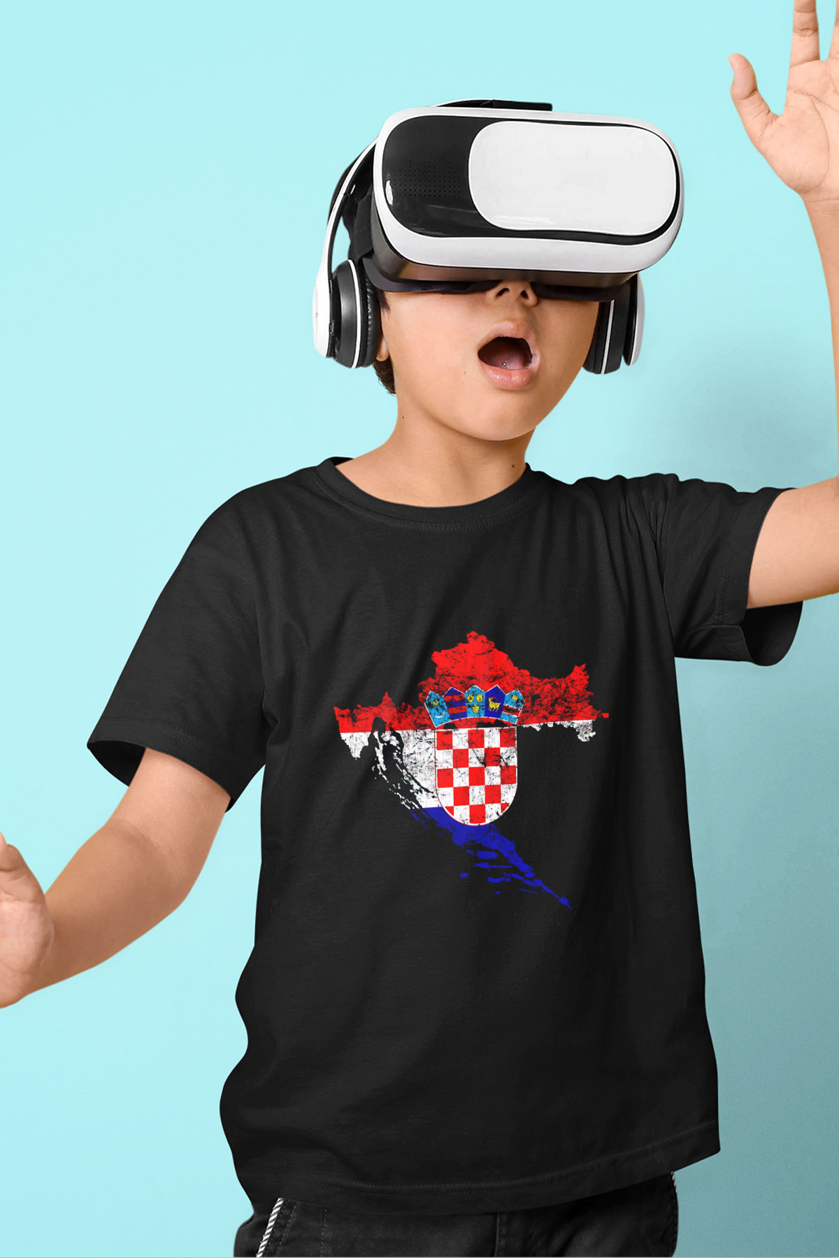 Hırvatistan Baskılı Siyah Unisex Çocuk Tişört