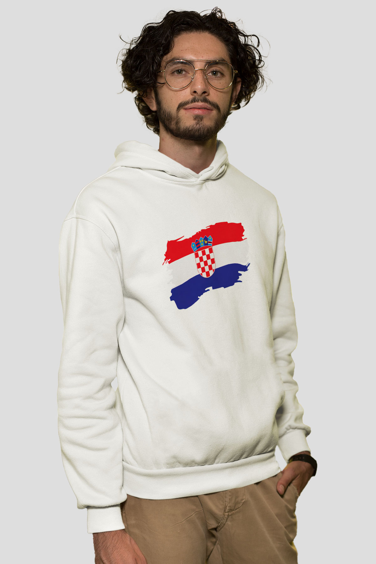 Hırvatistan Beyaz Unisex Kapşonlu Sweatshirt