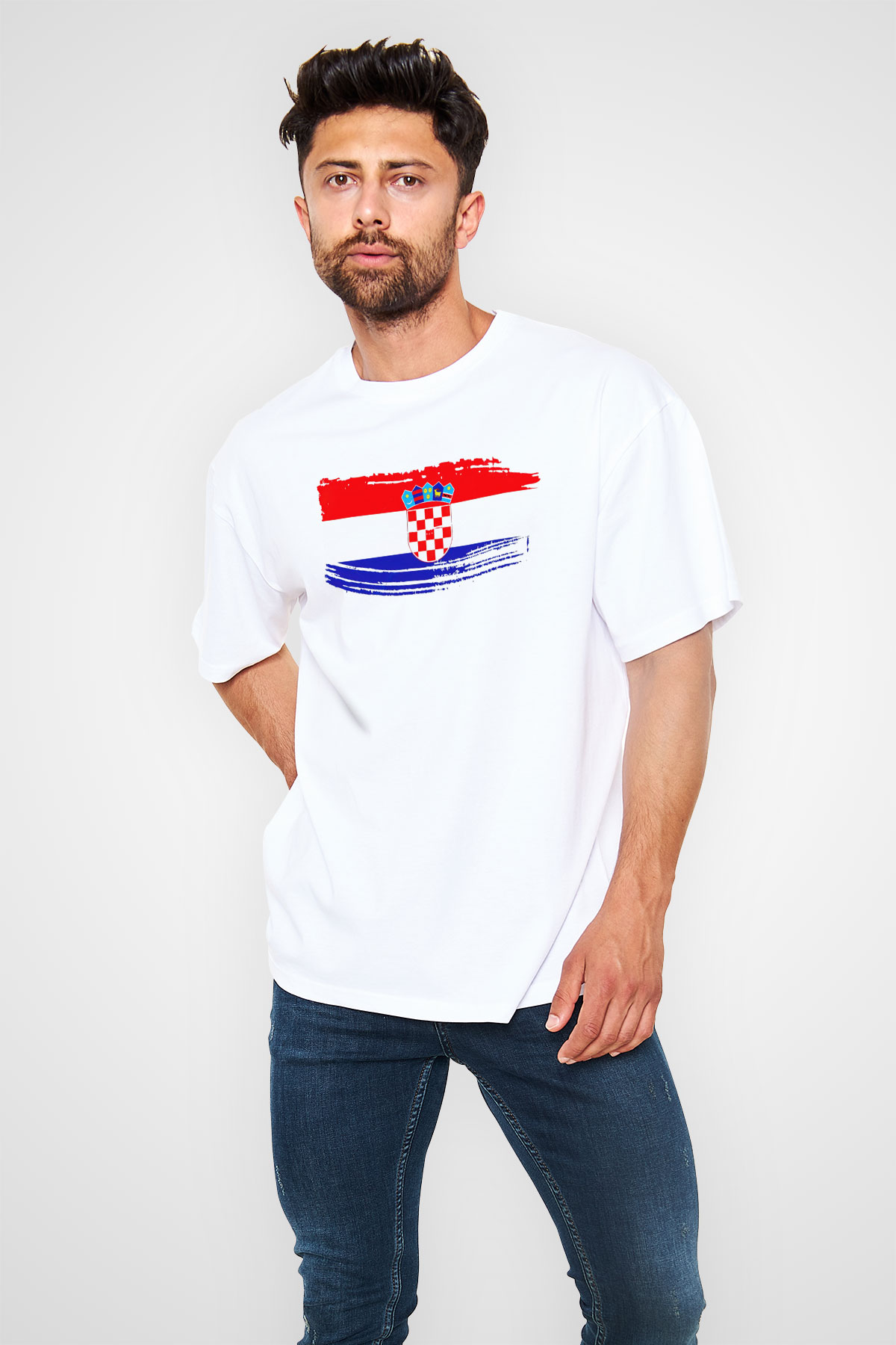 Hırvatistan Beyaz Unisex Oversize Tişört T-Shirt