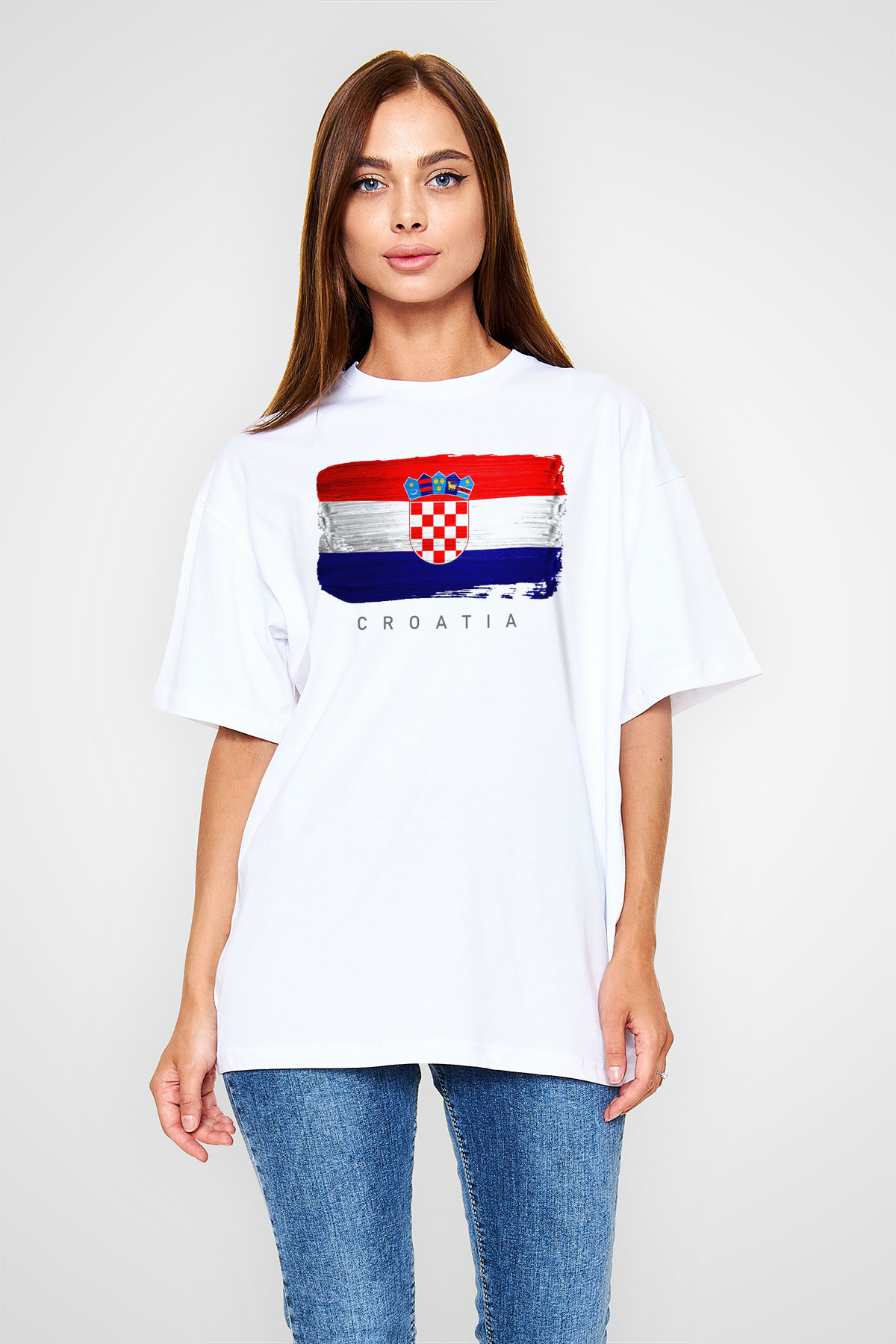 Hırvatistan Beyaz Oversize Tişört Oversize T-shirt - TişörtFabrikası