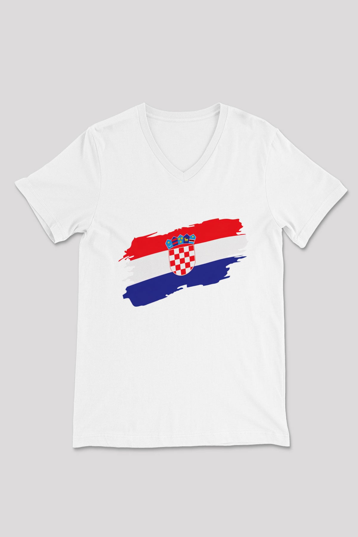 Hırvatistan Beyaz Unisex V Yaka Tişört T-Shirt