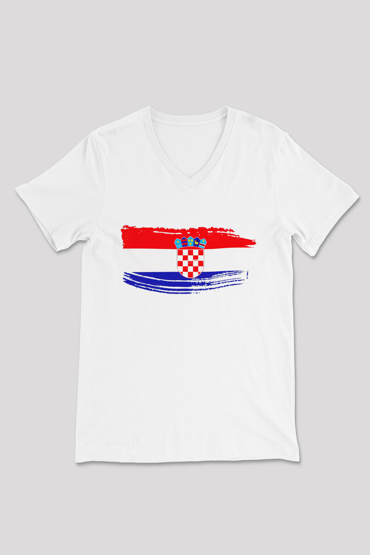 Hırvatistan Beyaz Unisex V Yaka Tişört T-Shirt