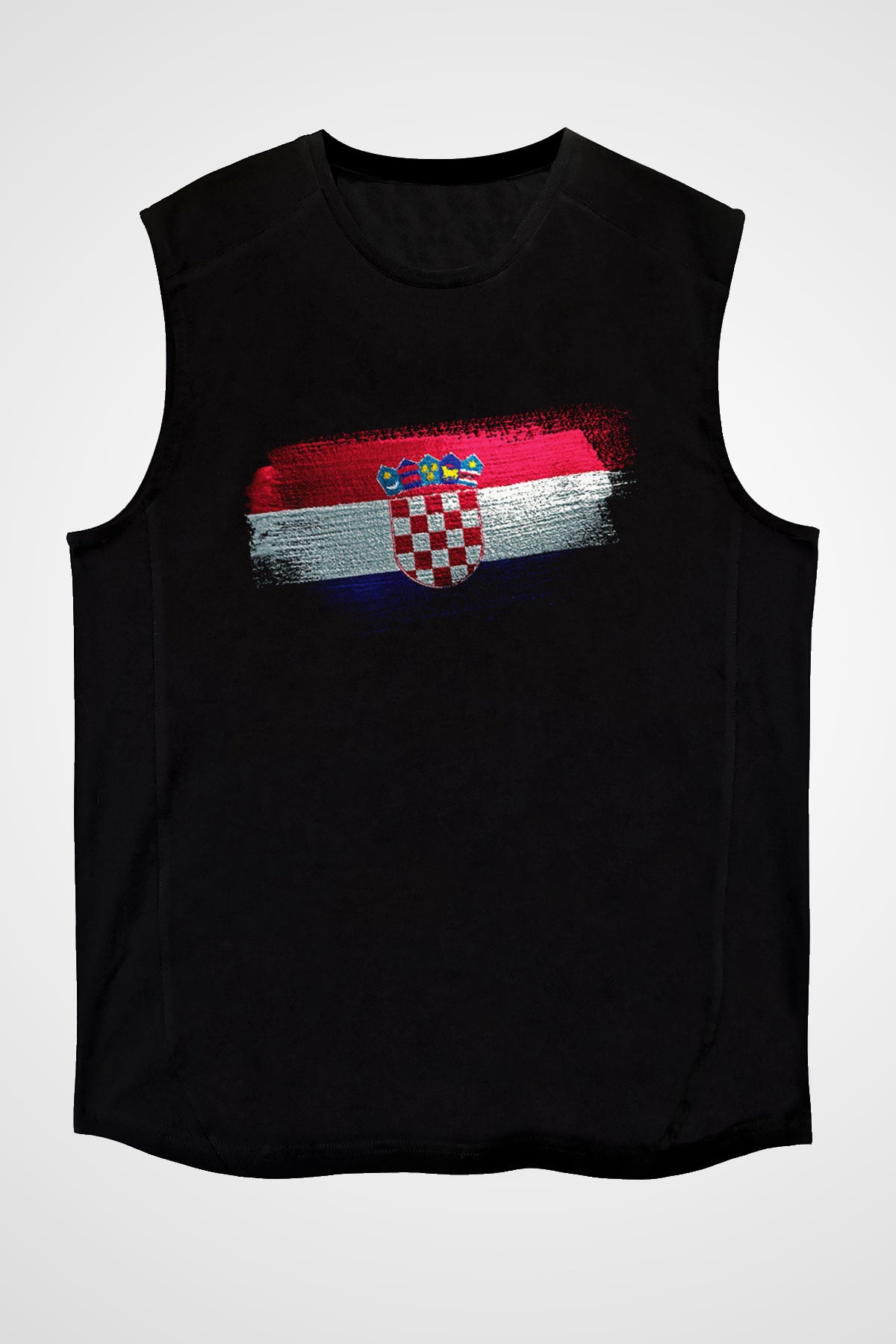 Hırvatistan - Croatia Bayrağı Baskılı Unisex Siyah Kolsuz Tişört