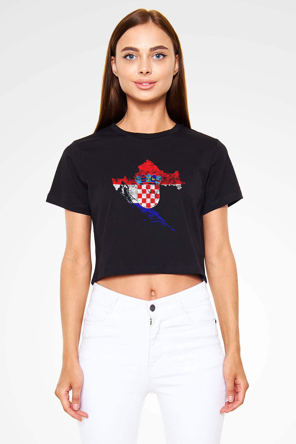 Hırvatistan Siyah Crop Top Tişört