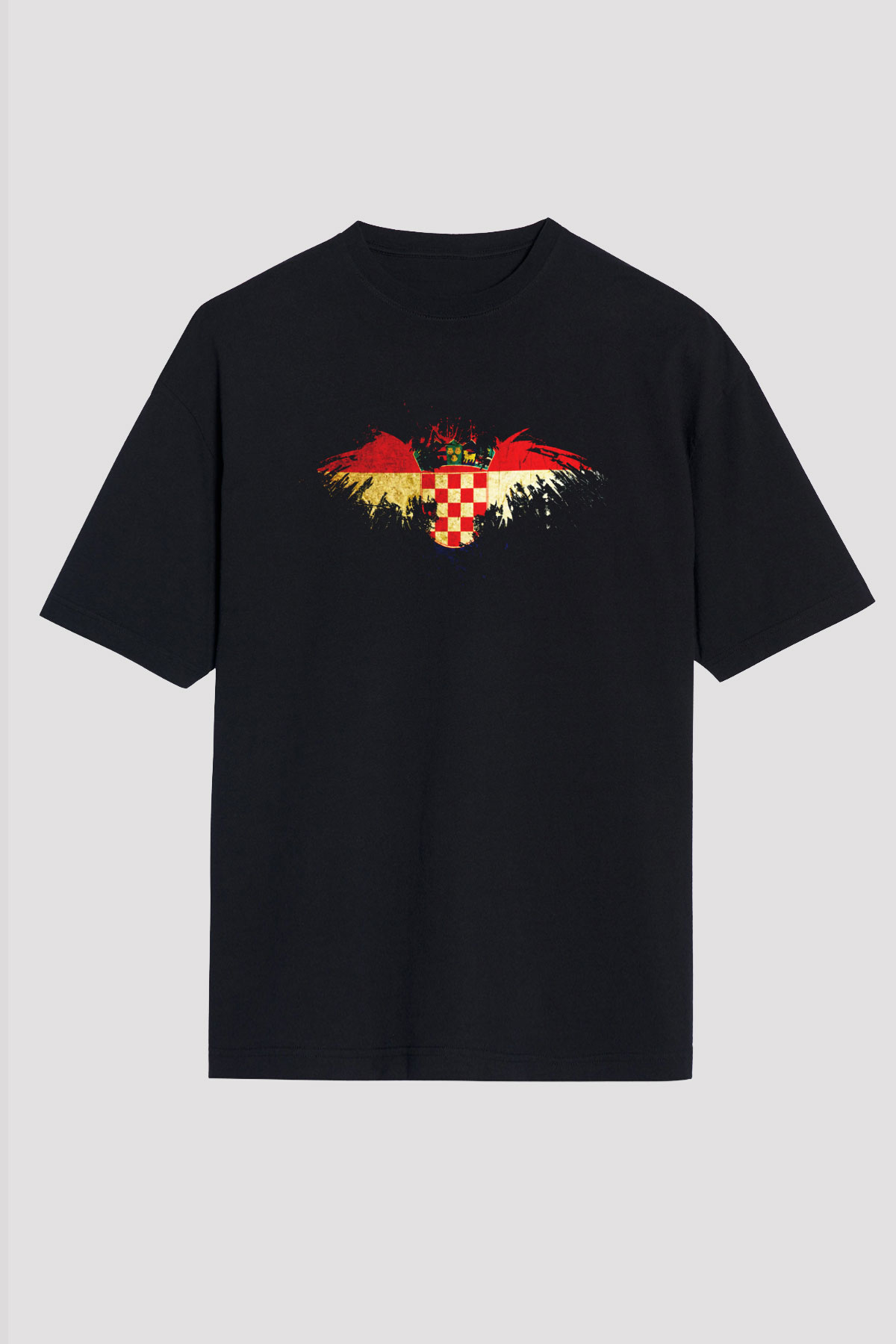 Hırvatistan Siyah Unisex Oversize Tişört T-Shirt