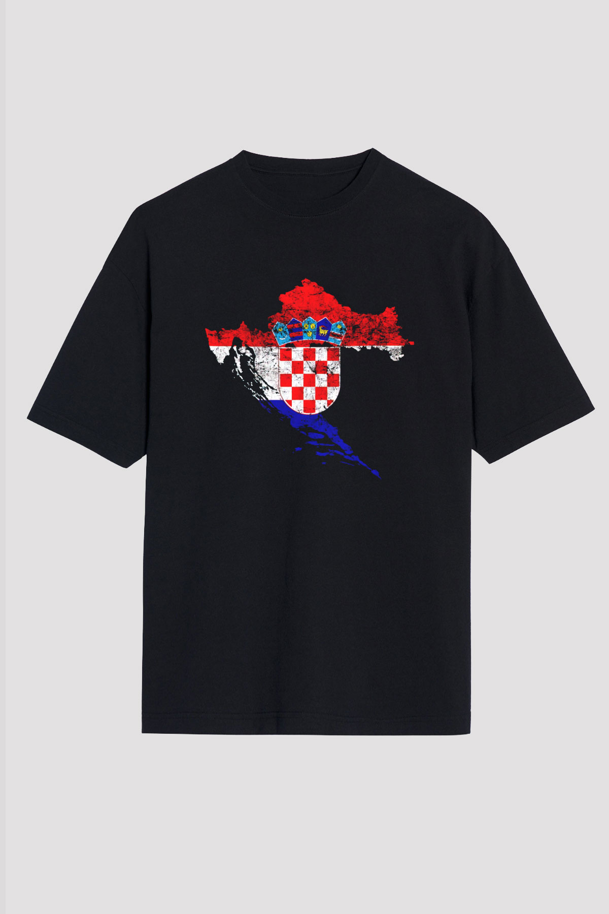 Hırvatistan Siyah Unisex Oversize Tişört T-Shirt