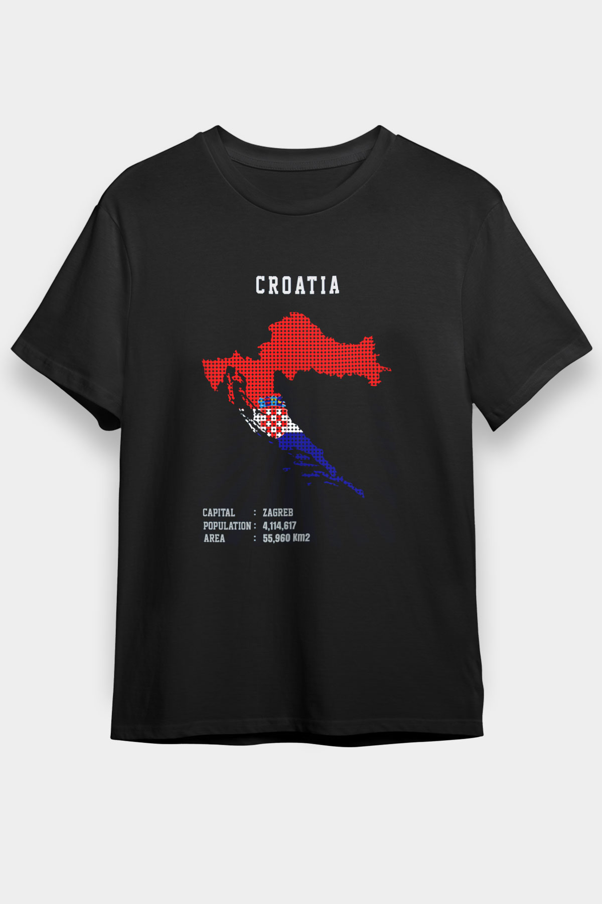 Hırvatistan Siyah Unisex Tişört T-Shirt - TişörtFabrikası