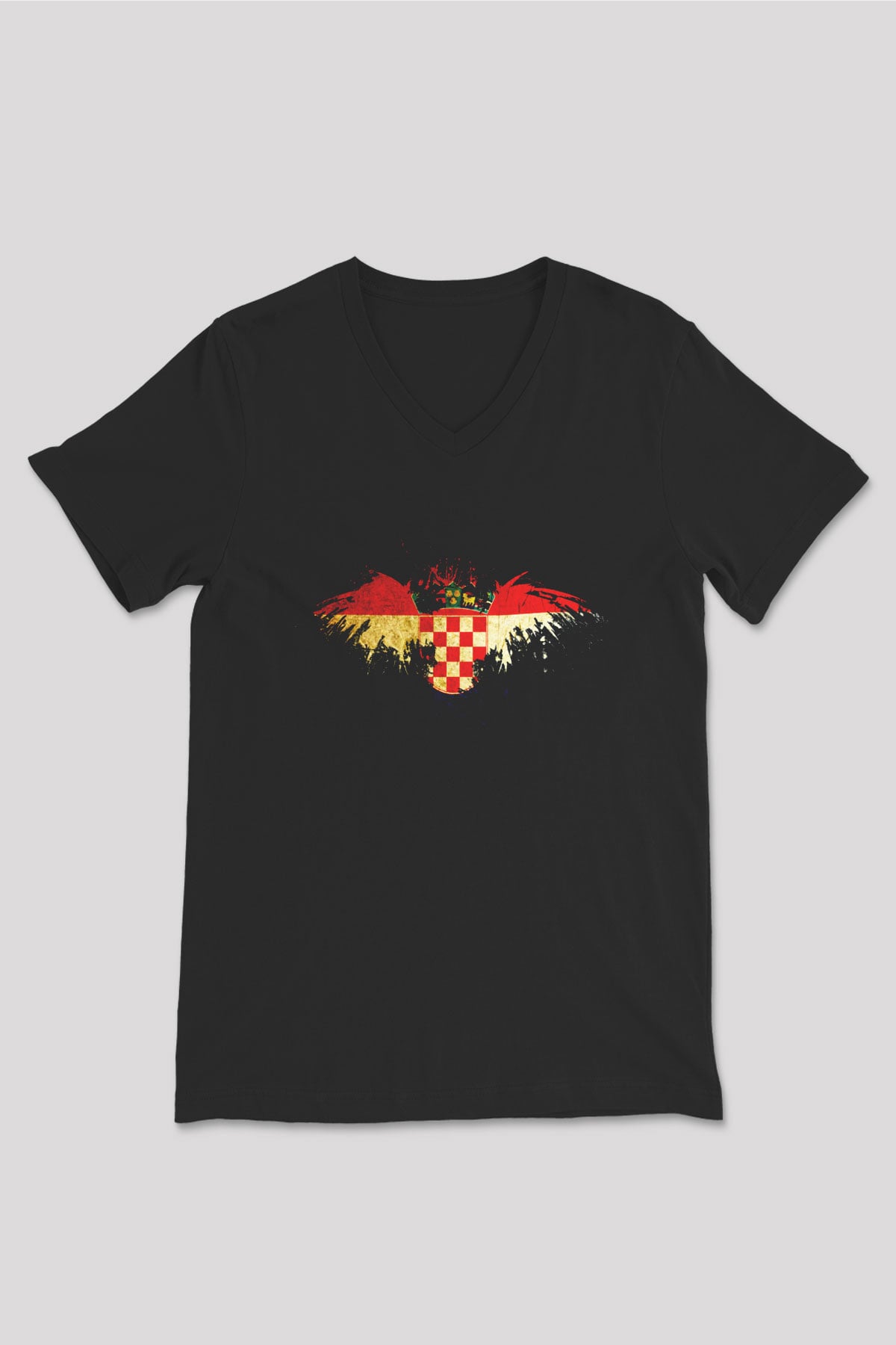 Hırvatistan Siyah Unisex V Yaka Tişört T-Shirt
