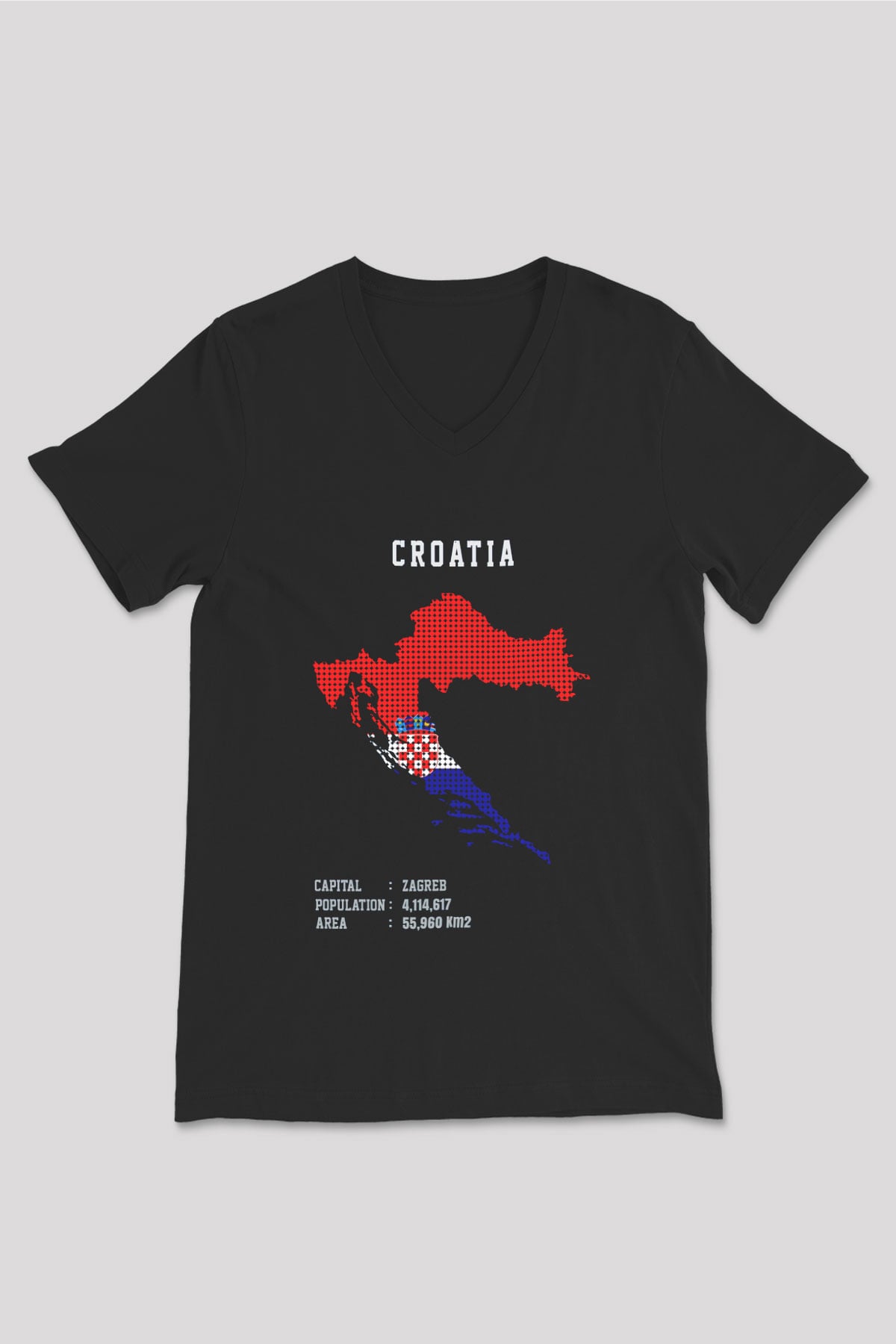 Hırvatistan Siyah Unisex V Yaka Tişört