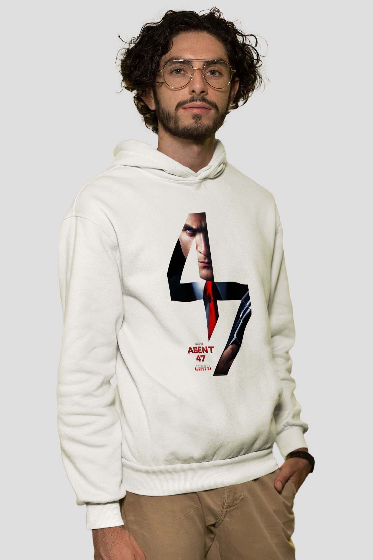 Hitman Beyaz Unisex Hoodie