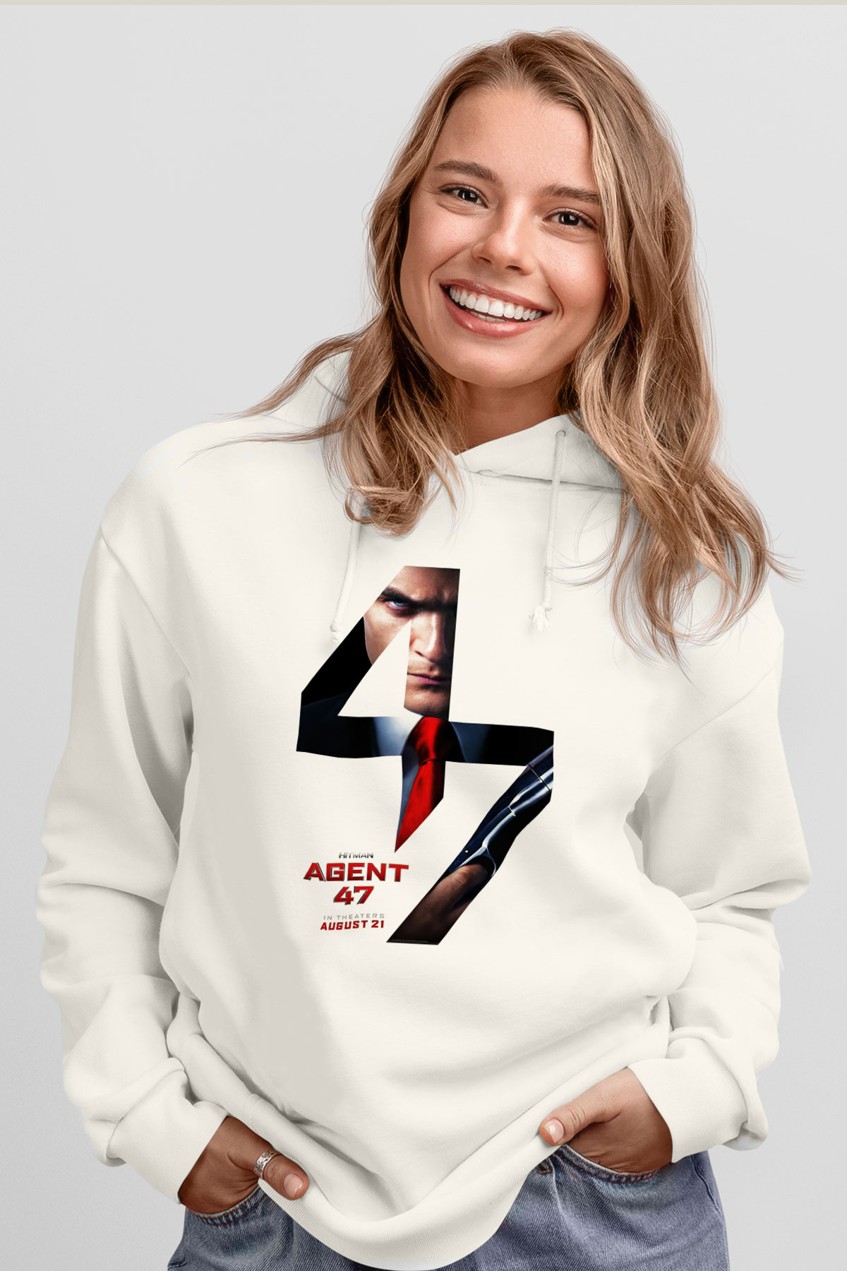 Hitman Beyaz Unisex Hoodie