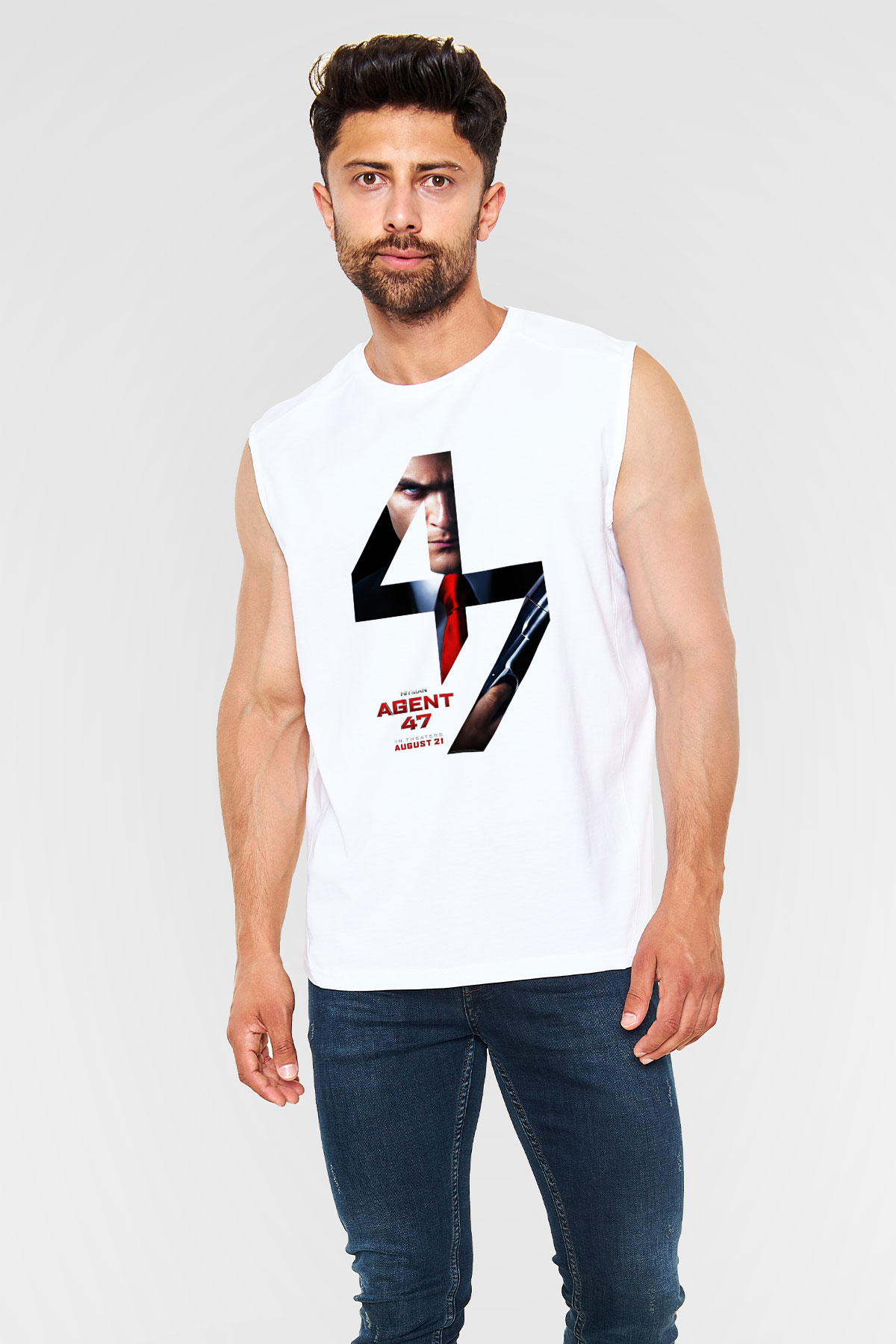 Hitman Beyaz Unisex Kolsuz Tişört
