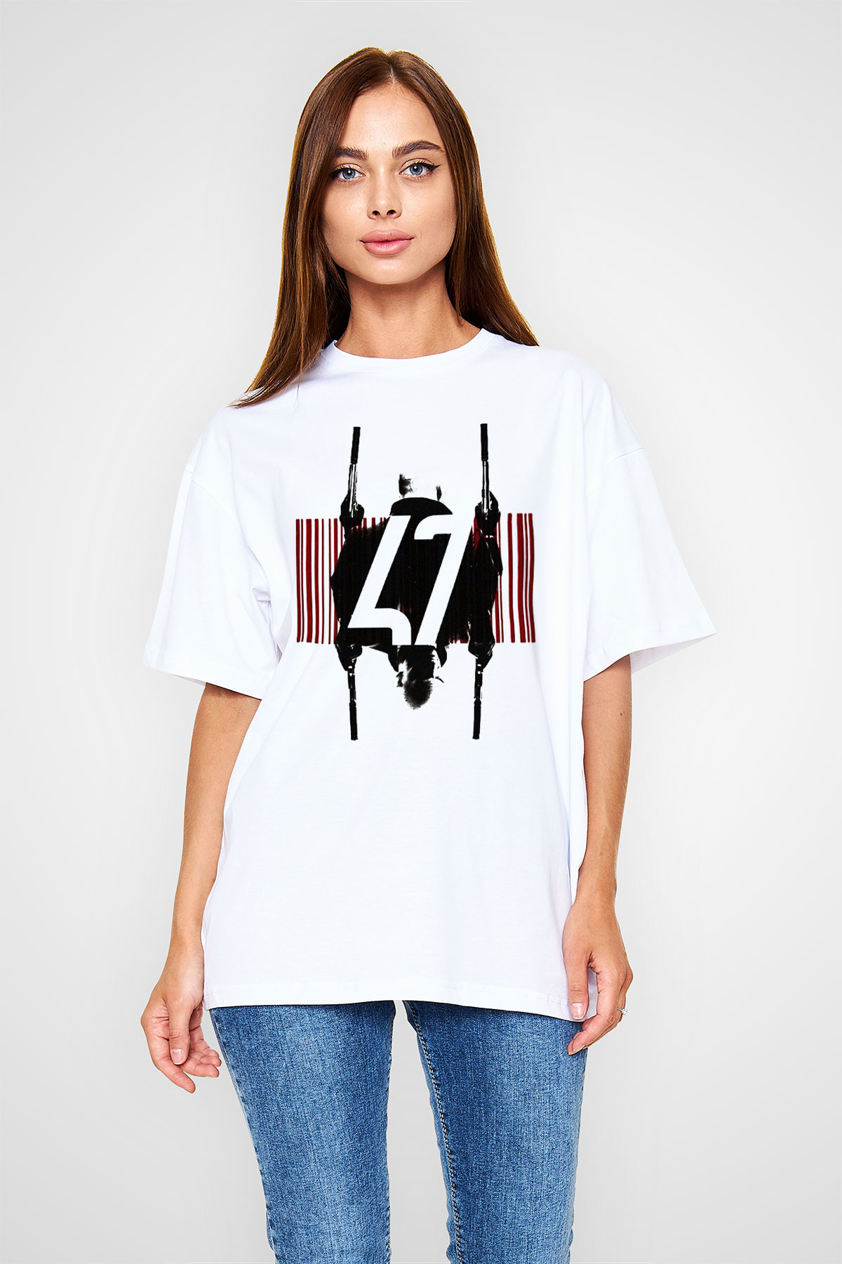 Hitman Beyaz Unisex Oversize Tişört T-Shirt