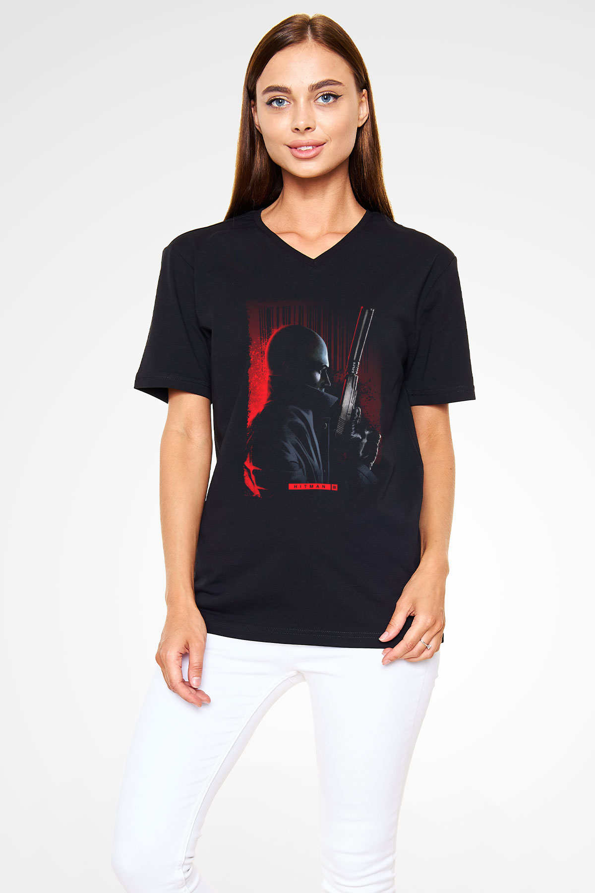 Hitman Siyah Unisex V Yaka Tişört