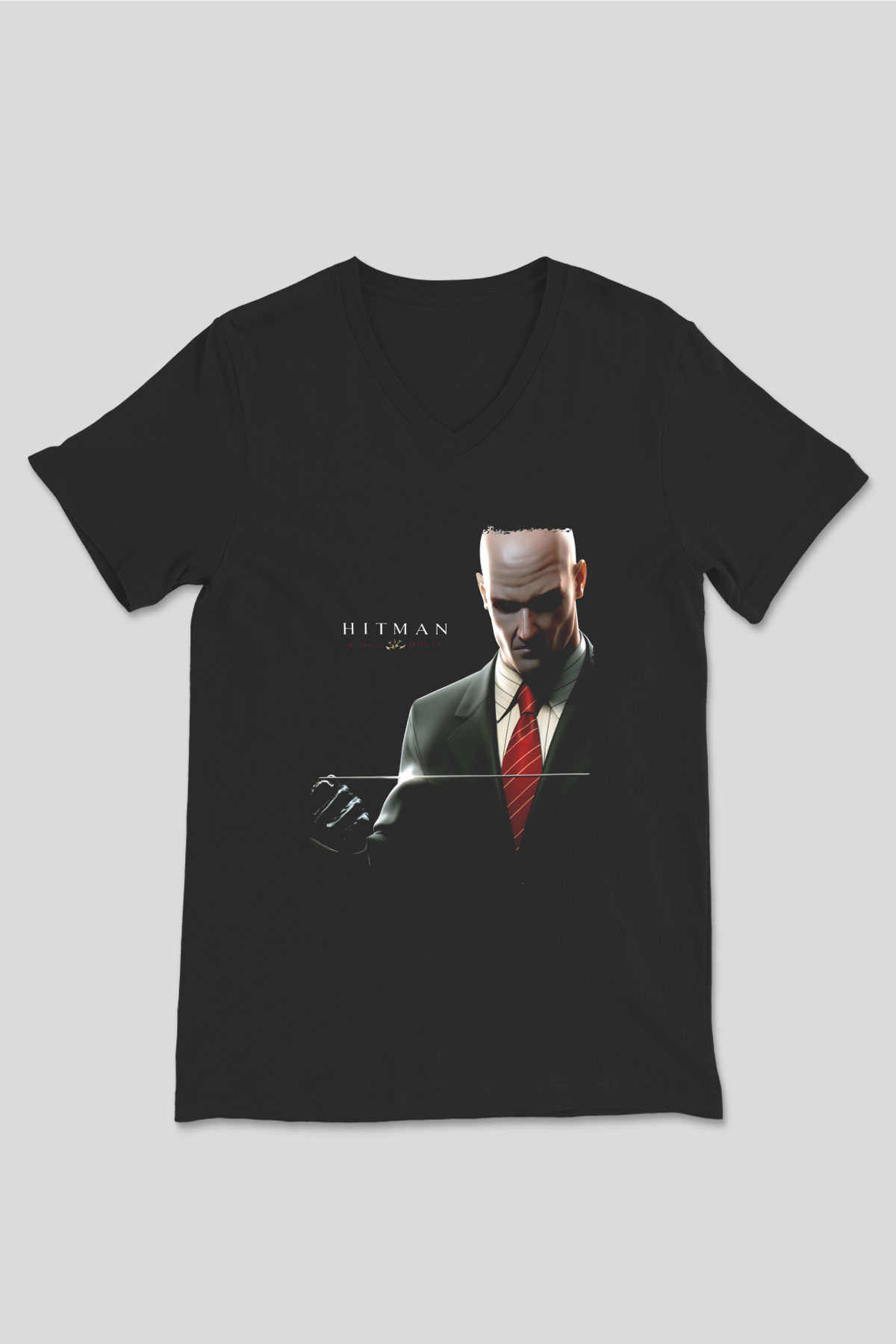 Hitman Siyah Unisex V Yaka Tişört