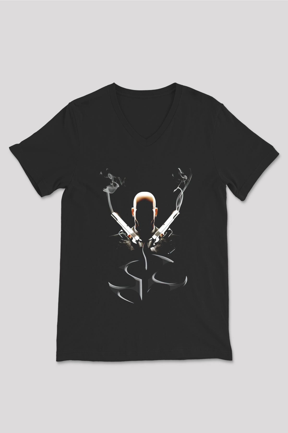 Hitman Siyah Unisex V Yaka Tişört T-Shirt