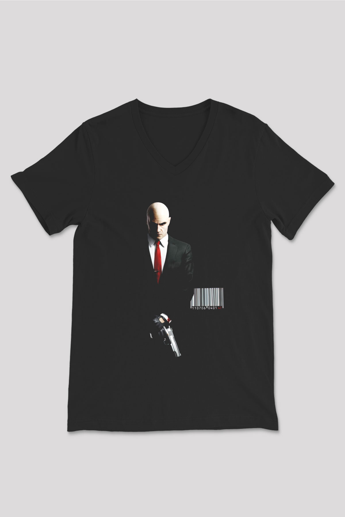 Hitman Siyah Unisex V Yaka Tişört T-Shirt