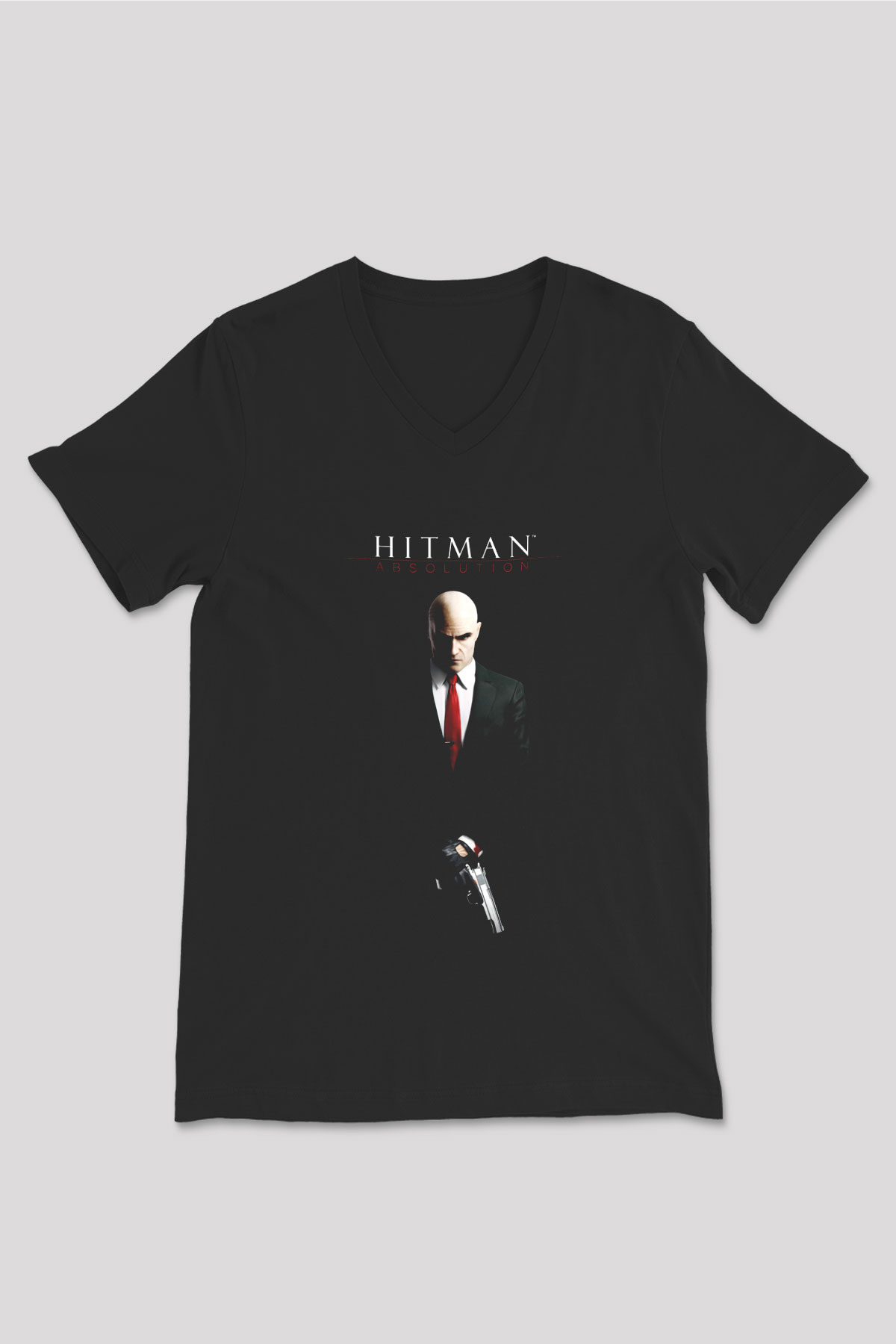 Hitman Siyah Unisex V Yaka Tişört T-Shirt