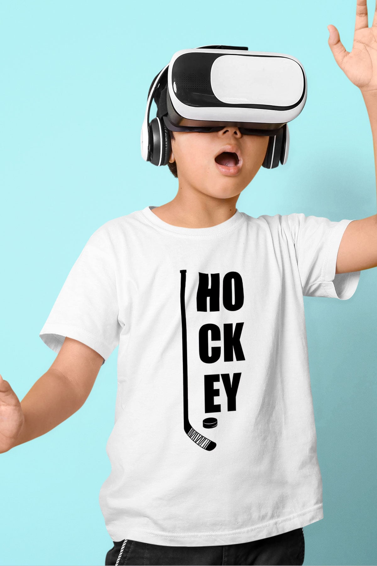 Hokey Baskılı Unisex Beyaz Çocuk Tişört - Tshirt