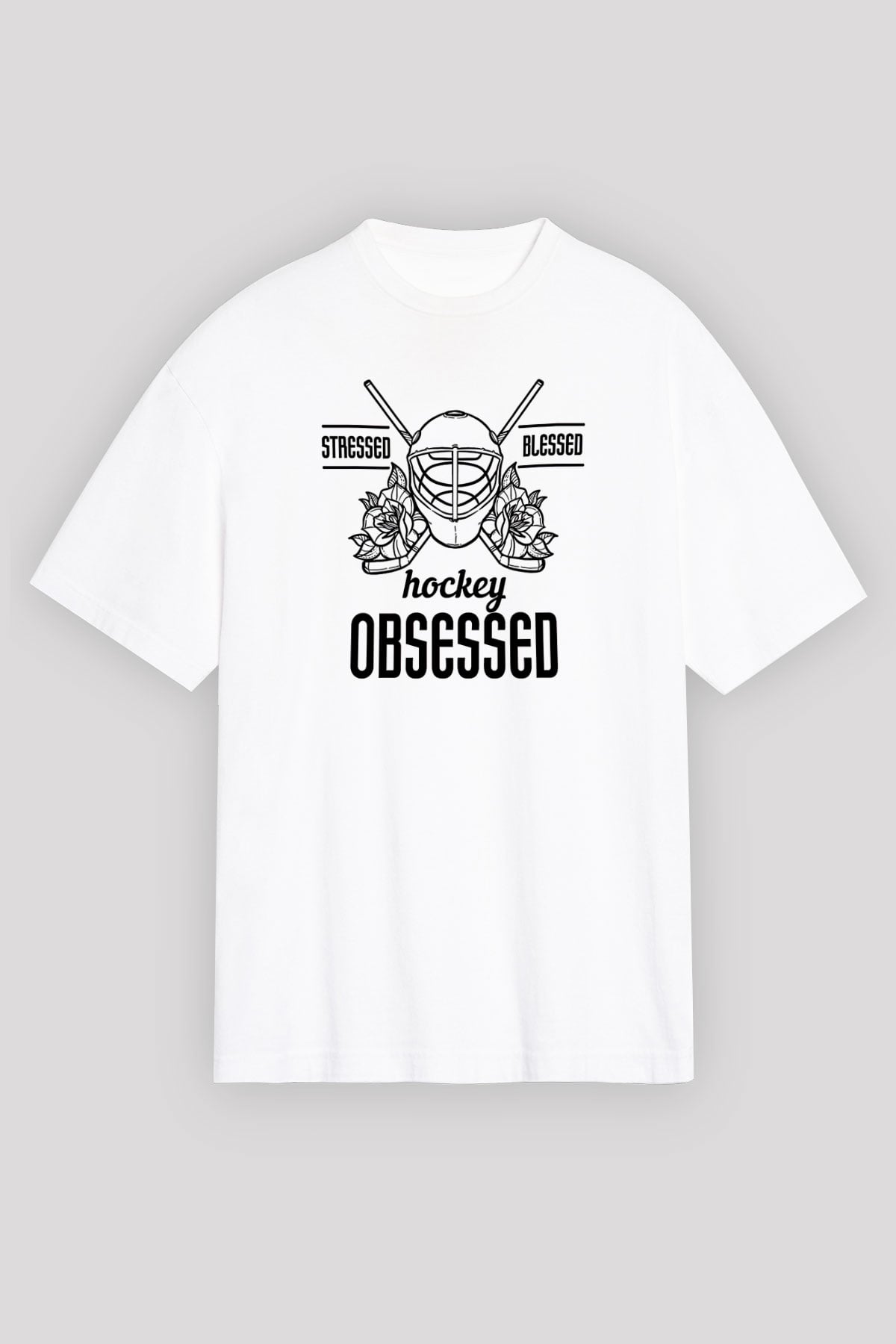 Hokey Baskılı Unisex Beyaz Oversize Tişört - Tshirt