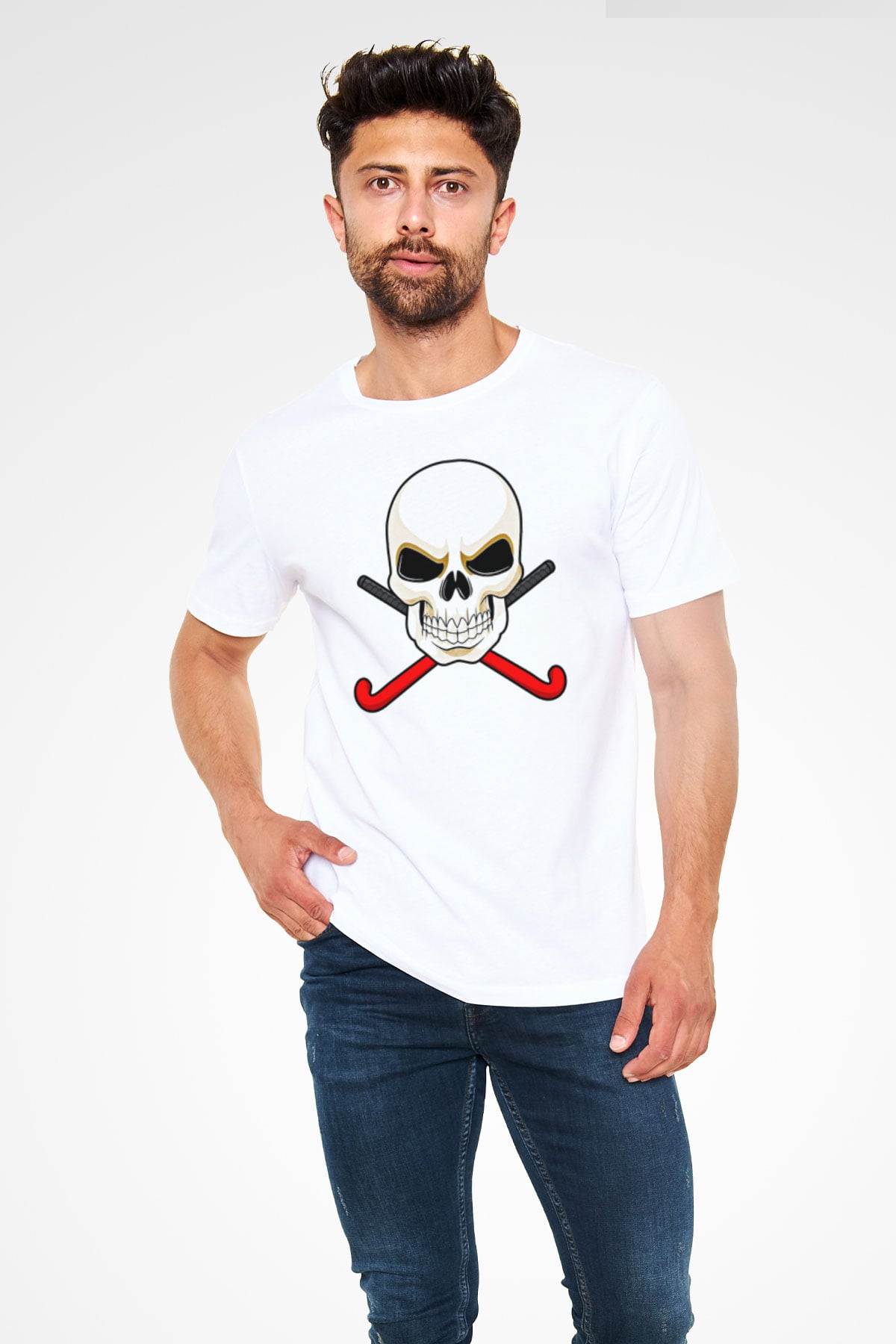 Hokey Baskılı Unisex Beyaz Tişört - Tshirt