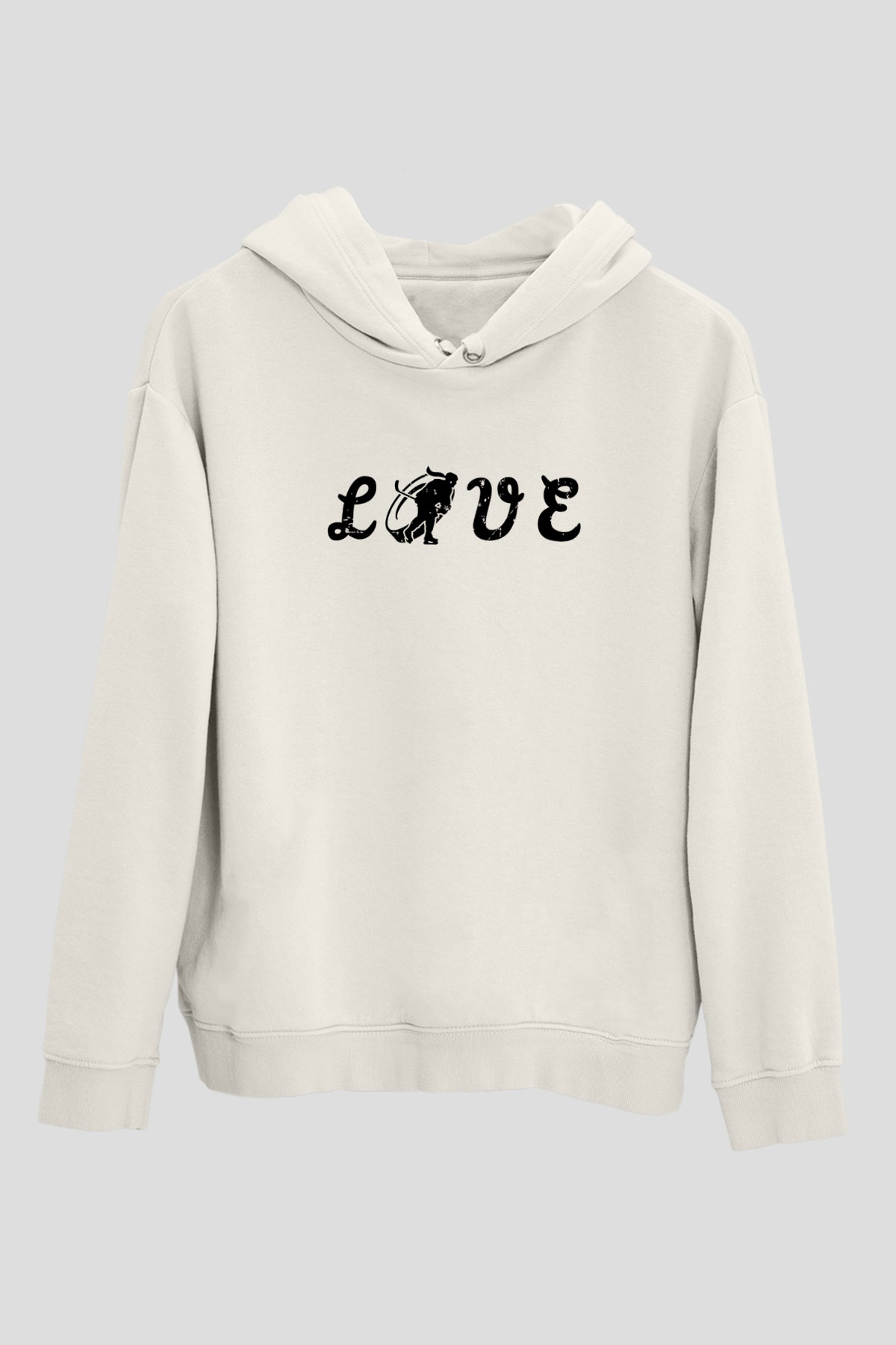 Hokey Baskılı Unisex Ekru Hoodie