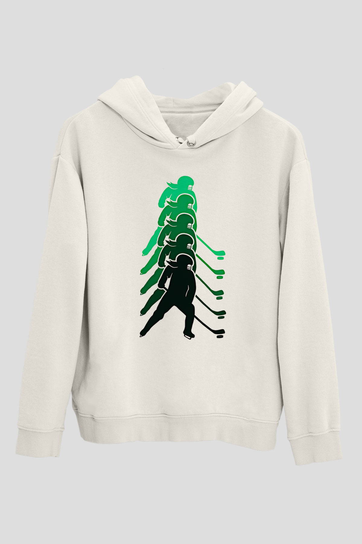 Hokey Baskılı Unisex Ekru Hoodie