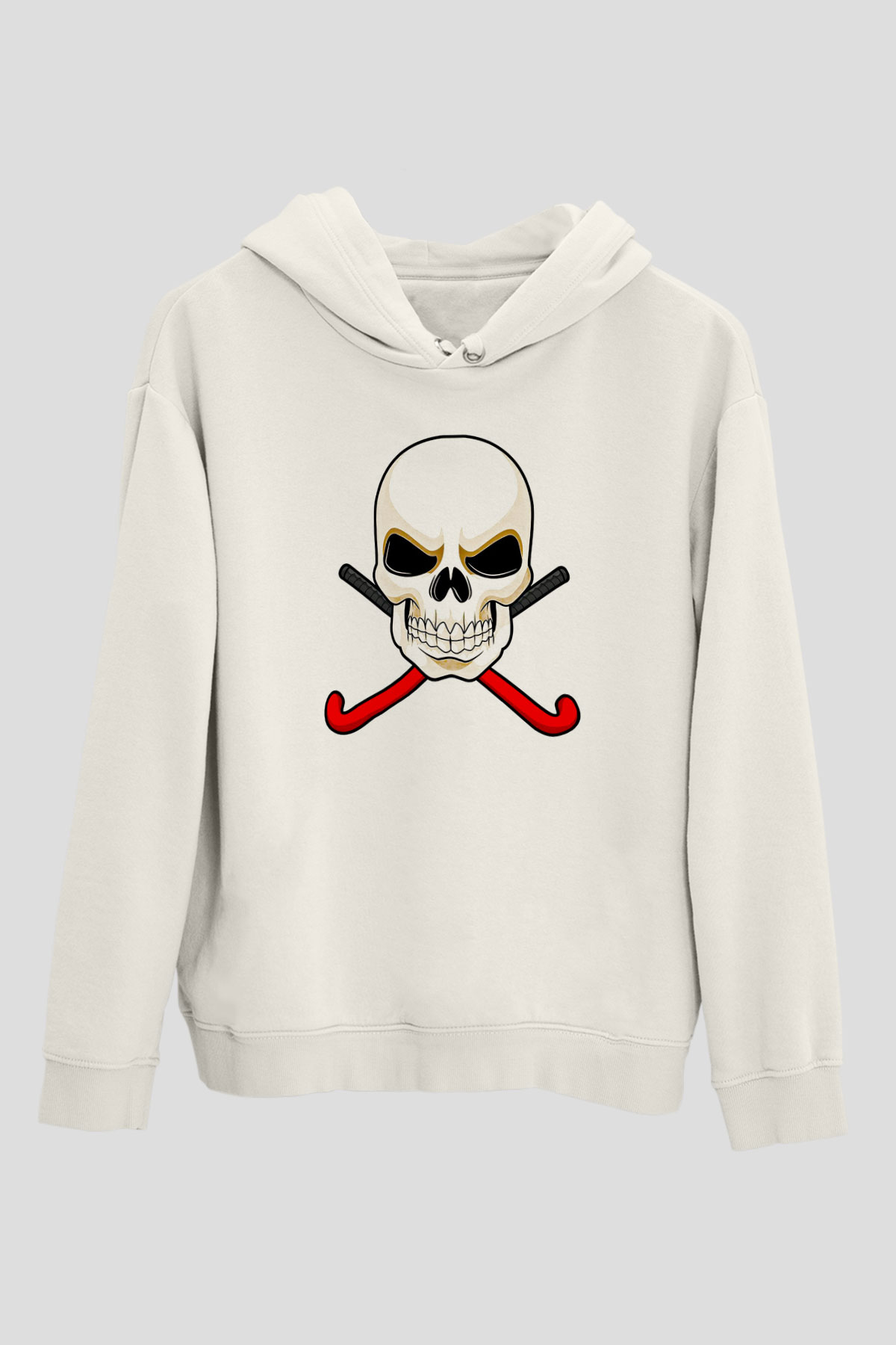 Hokey Baskılı Unisex Ekru Hoodie