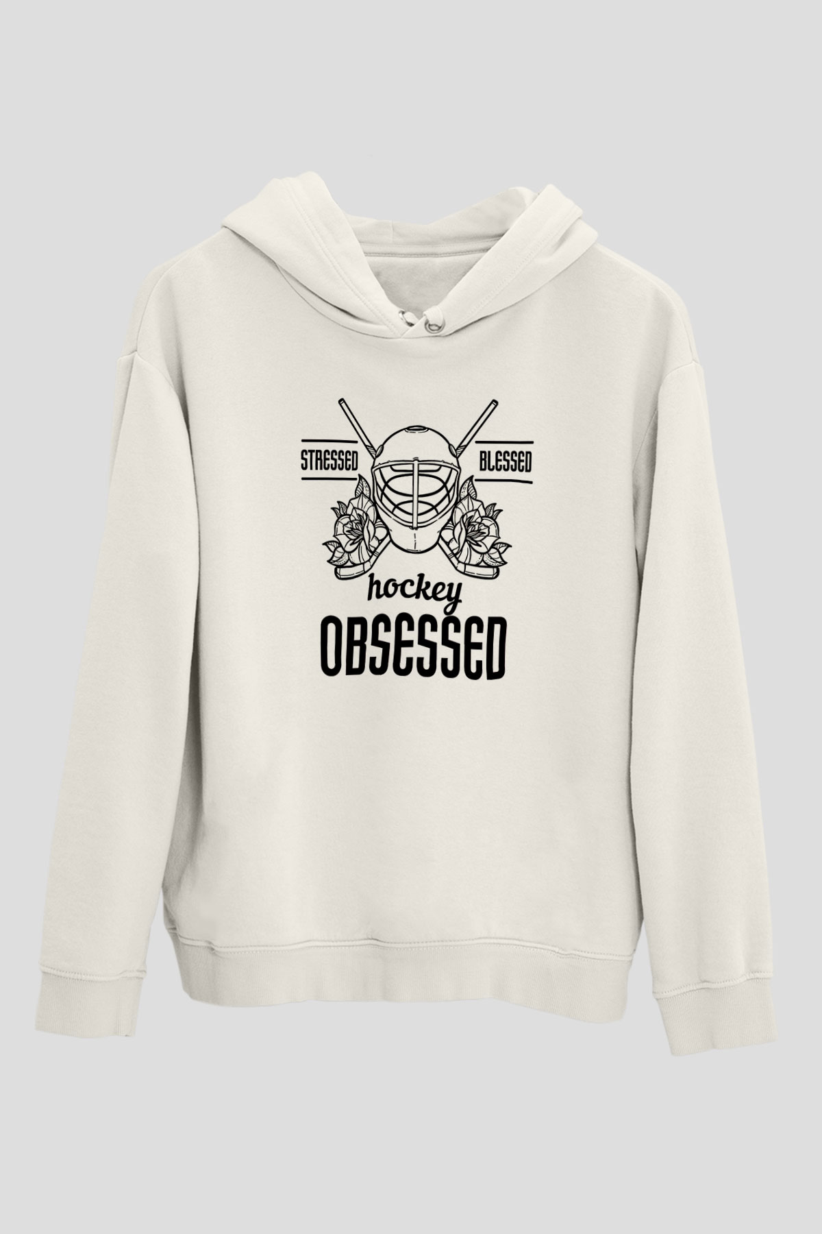Hokey Baskılı Unisex Ekru Hoodie