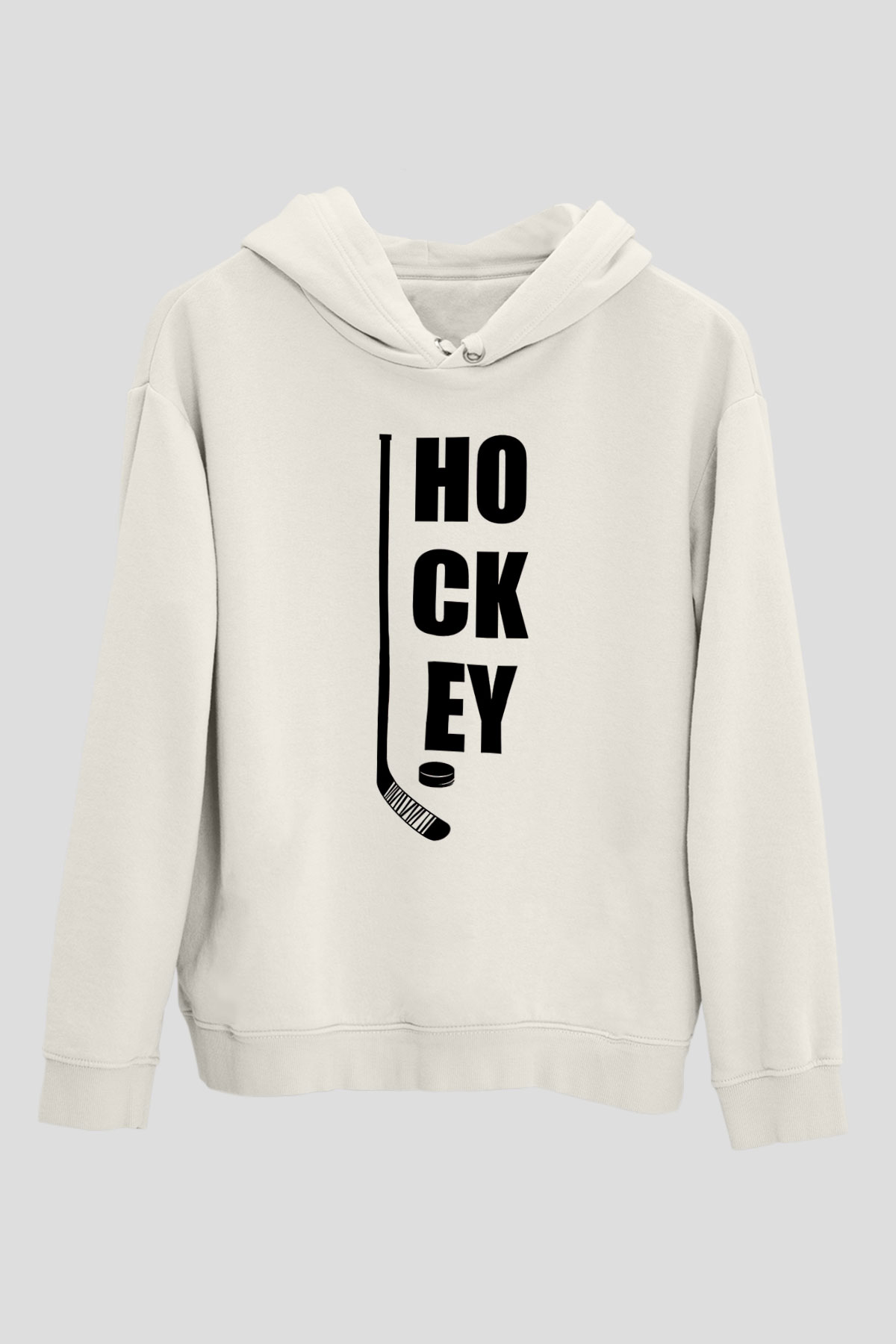 Hokey Baskılı Unisex Ekru Hoodie
