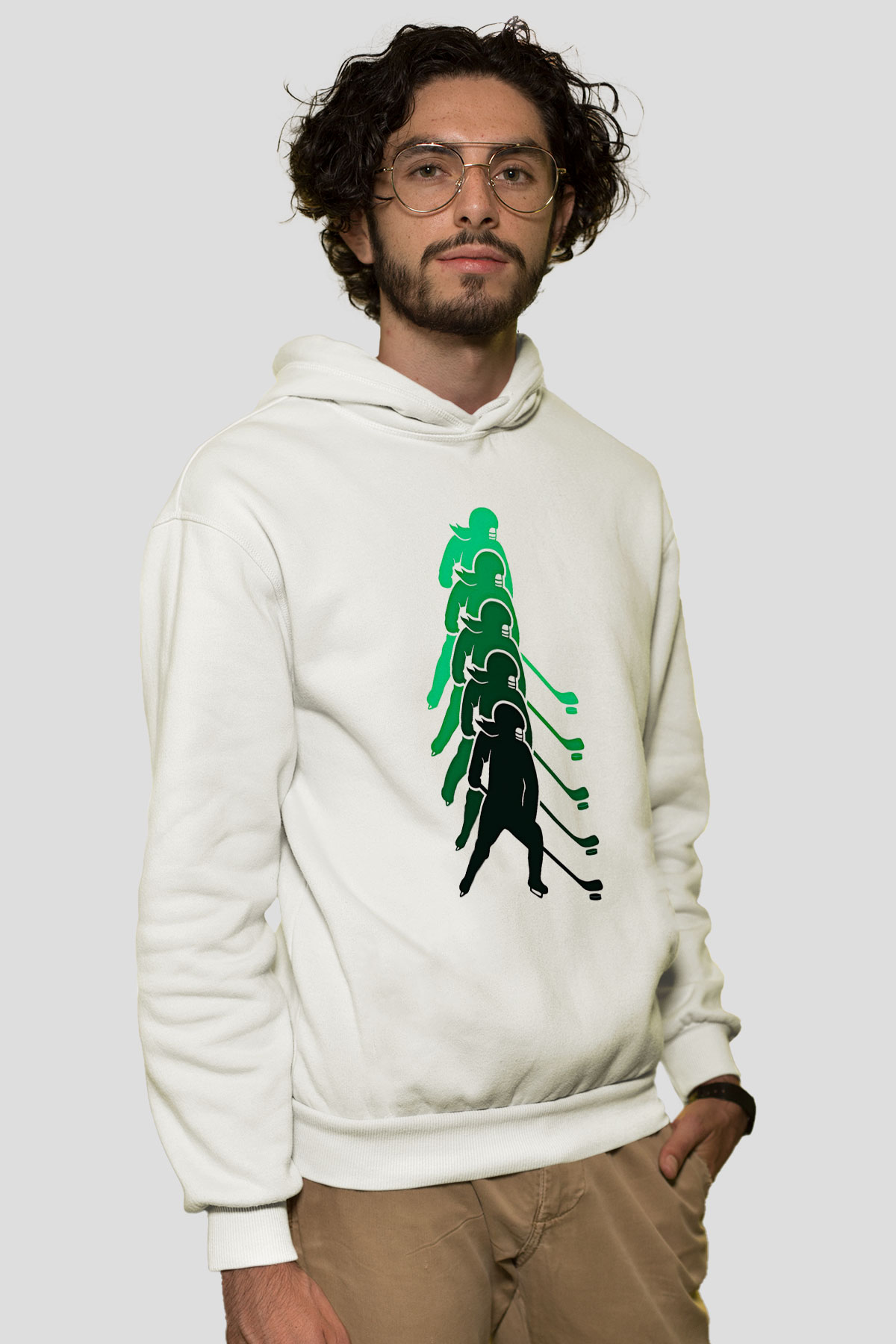 Hokey Baskılı Unisex Ekru Hoodie