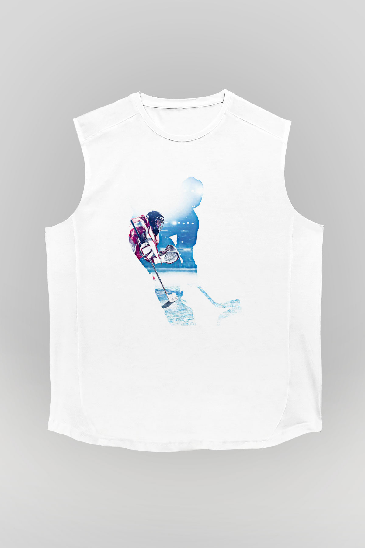 Hokey Baskılı Unisex Kolsuz Beyaz Tişört