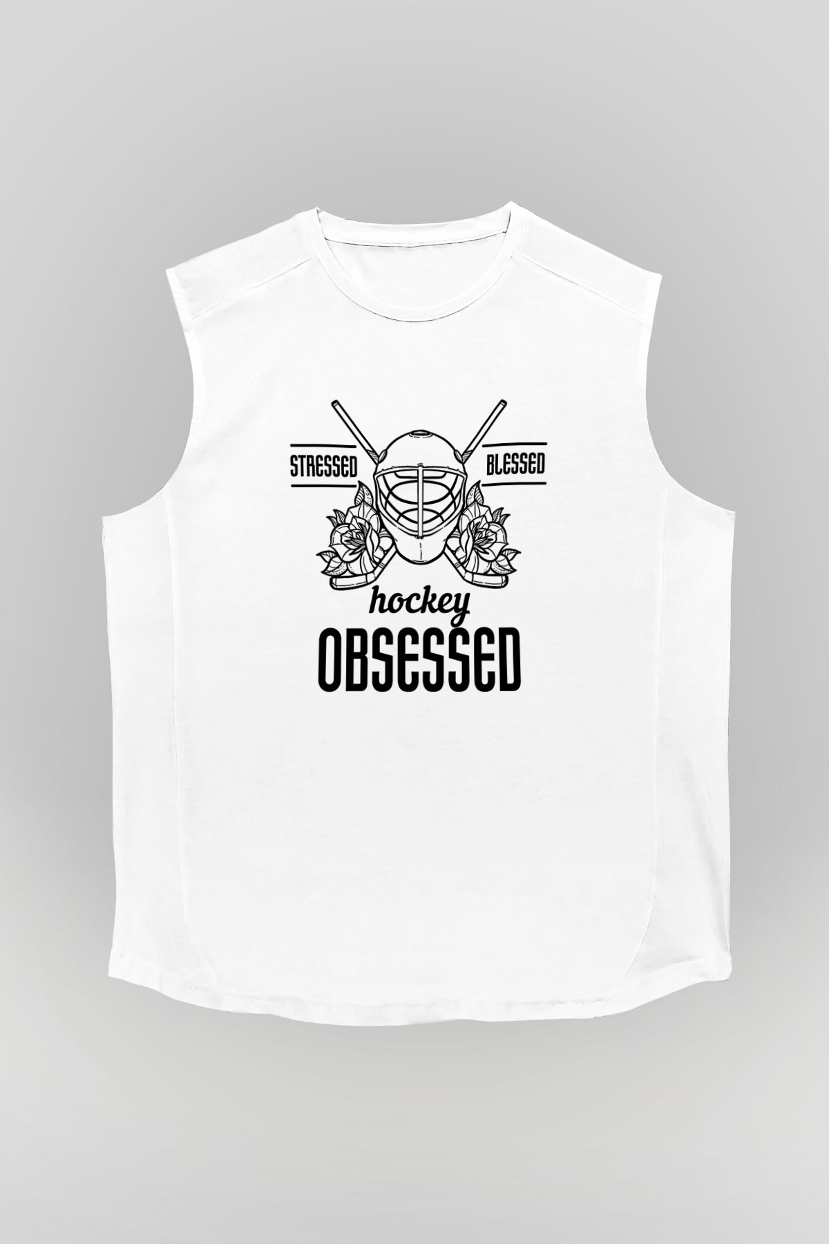 Hokey Baskılı Unisex Kolsuz Beyaz Tişört