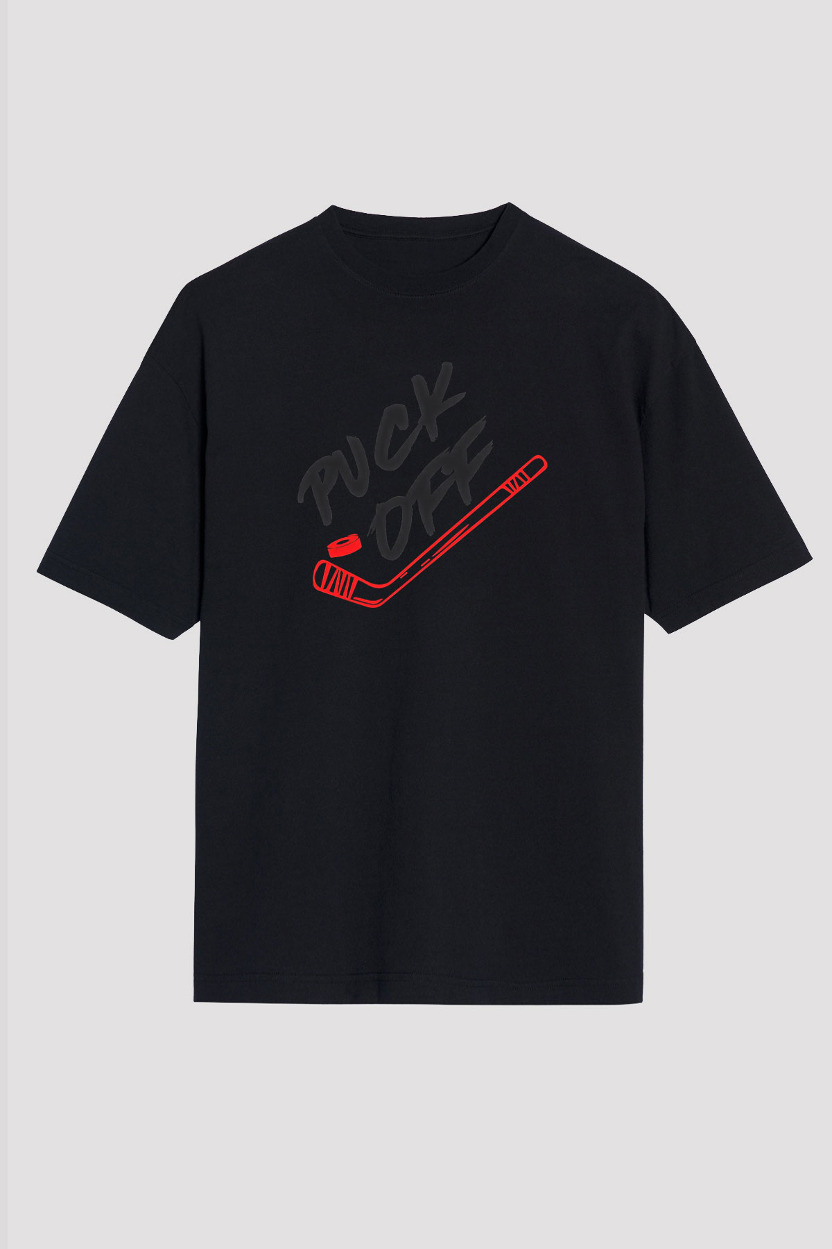 Hokey Baskılı Unisex Siyah Oversize Tişört