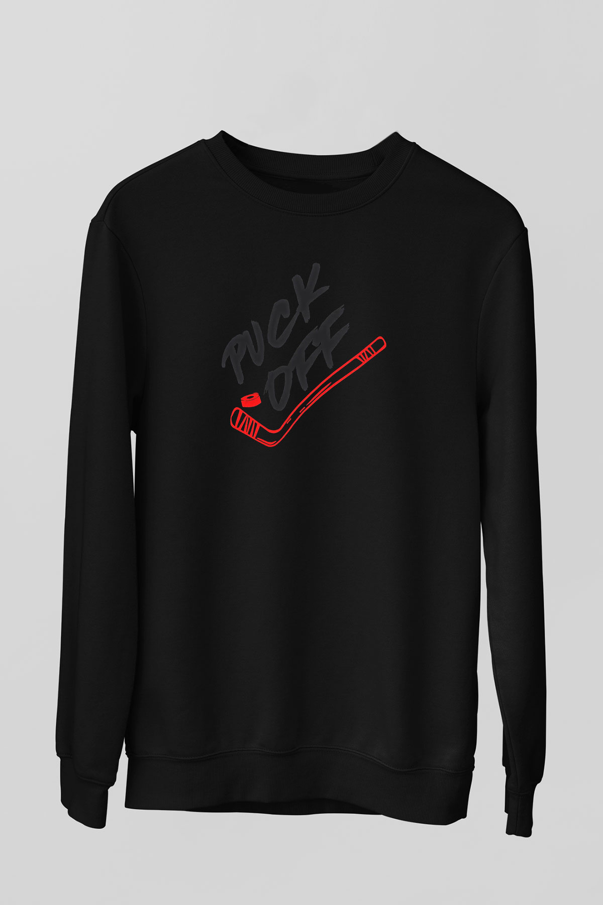 Hokey Baskılı Unisex Siyah Sweatshirt