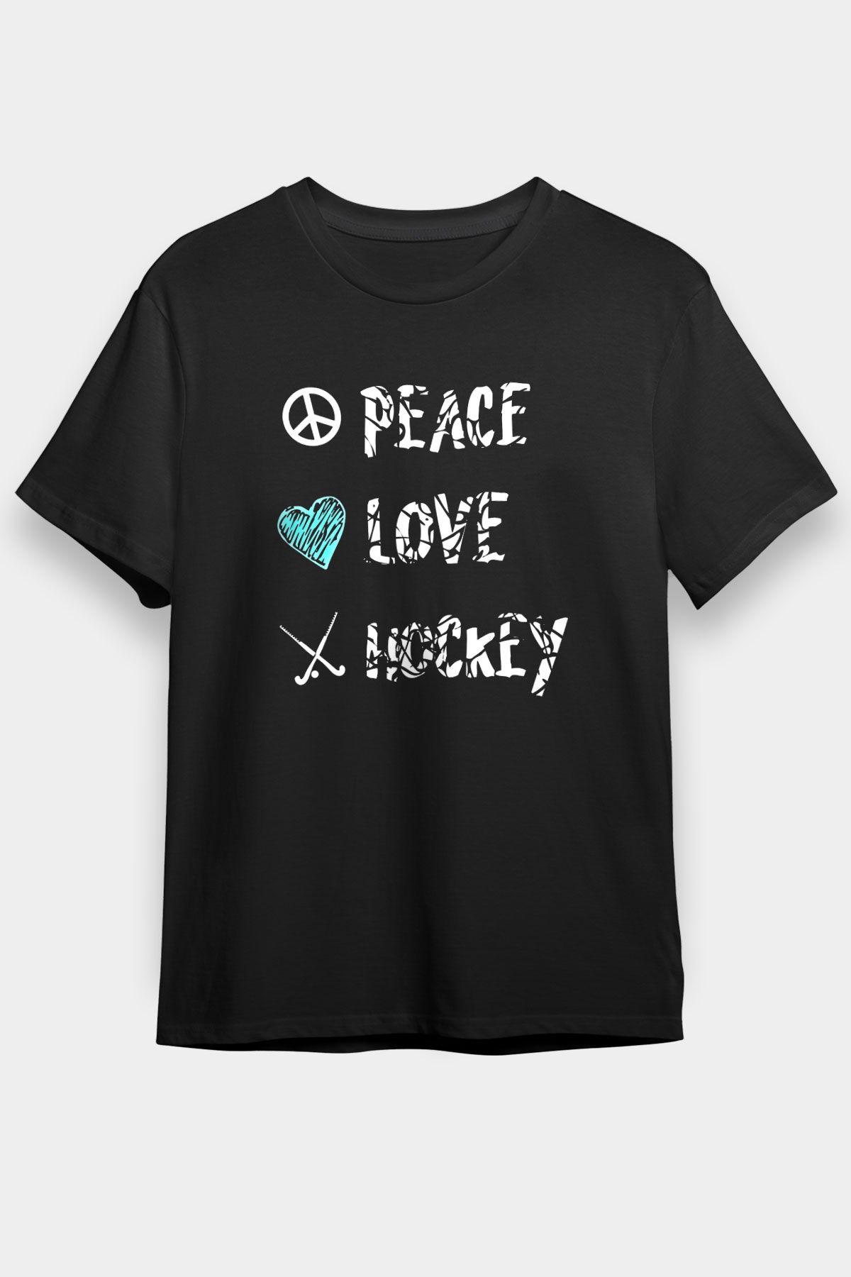 Hokey Baskılı Unisex Siyah Tişört - Tshirt