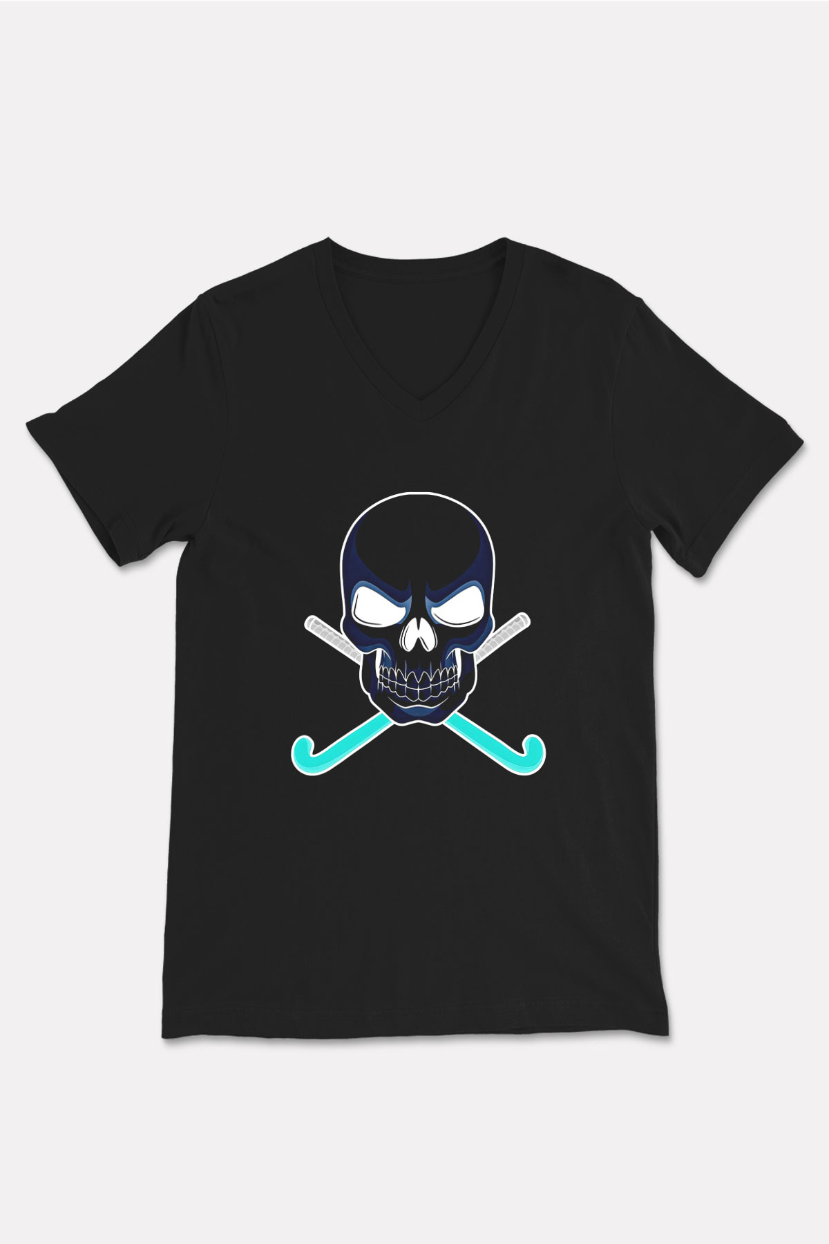 Hokey Baskılı Unisex Siyah V Yaka Tişört