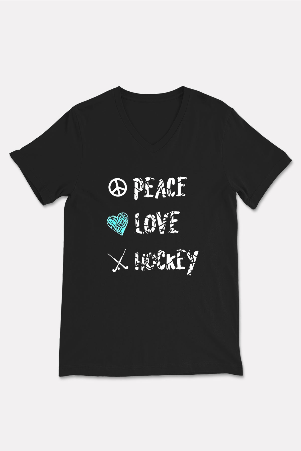 Hokey Baskılı Unisex Siyah V Yaka Tişört