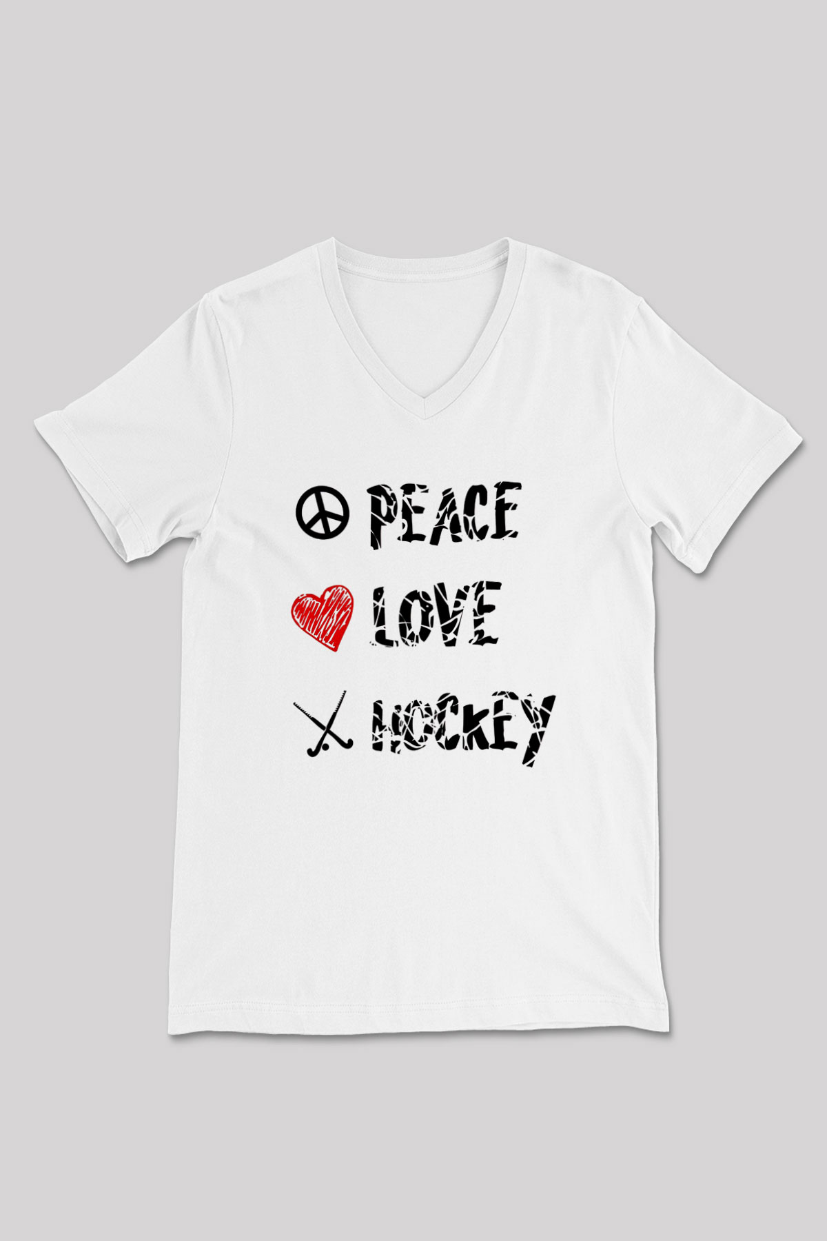 Hokey Baskılı Unisex V Yaka Tişört - Tshirt