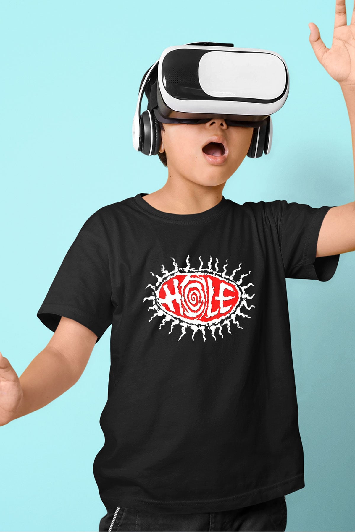 Hole Baskılı Unisex Siyah Çocuk Tişört - Tshirt