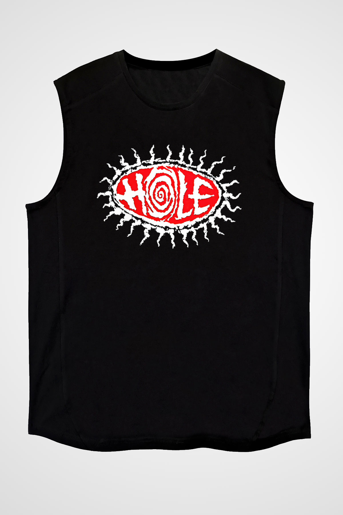 Hole Baskılı Unisex Siyah Kolsuz Tişört - Tshirt