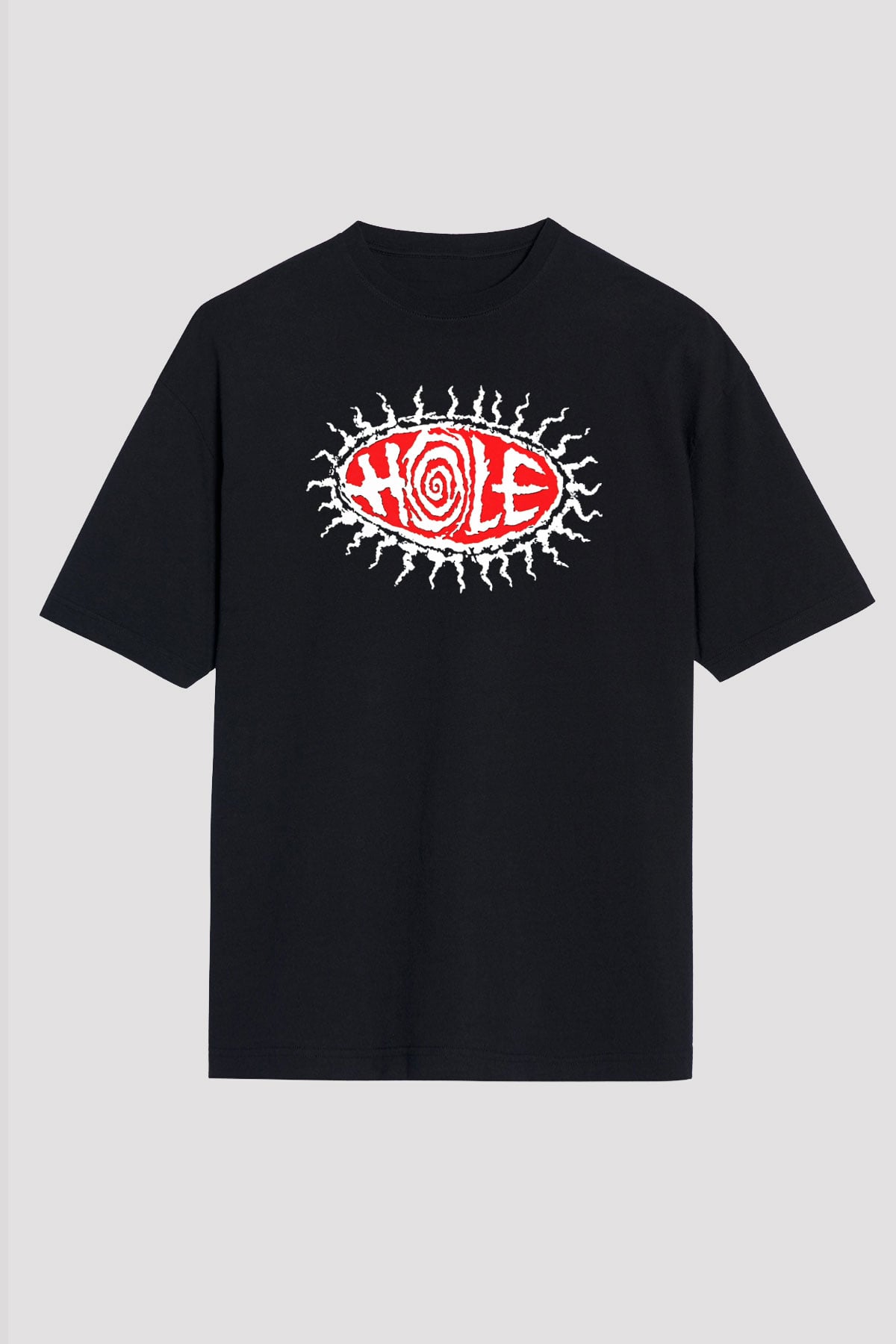 Hole Baskılı Unisex Siyah Oversize Tişört - Tshirt