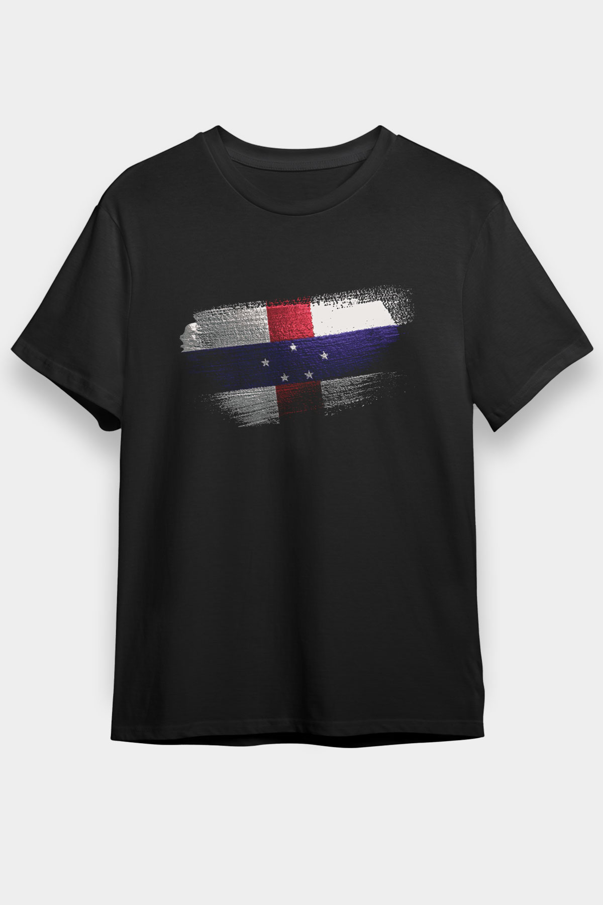 Hollanda Antilleri - Netherlands Antilles Bayrağı Baskılı Unisex Siyah Tişört