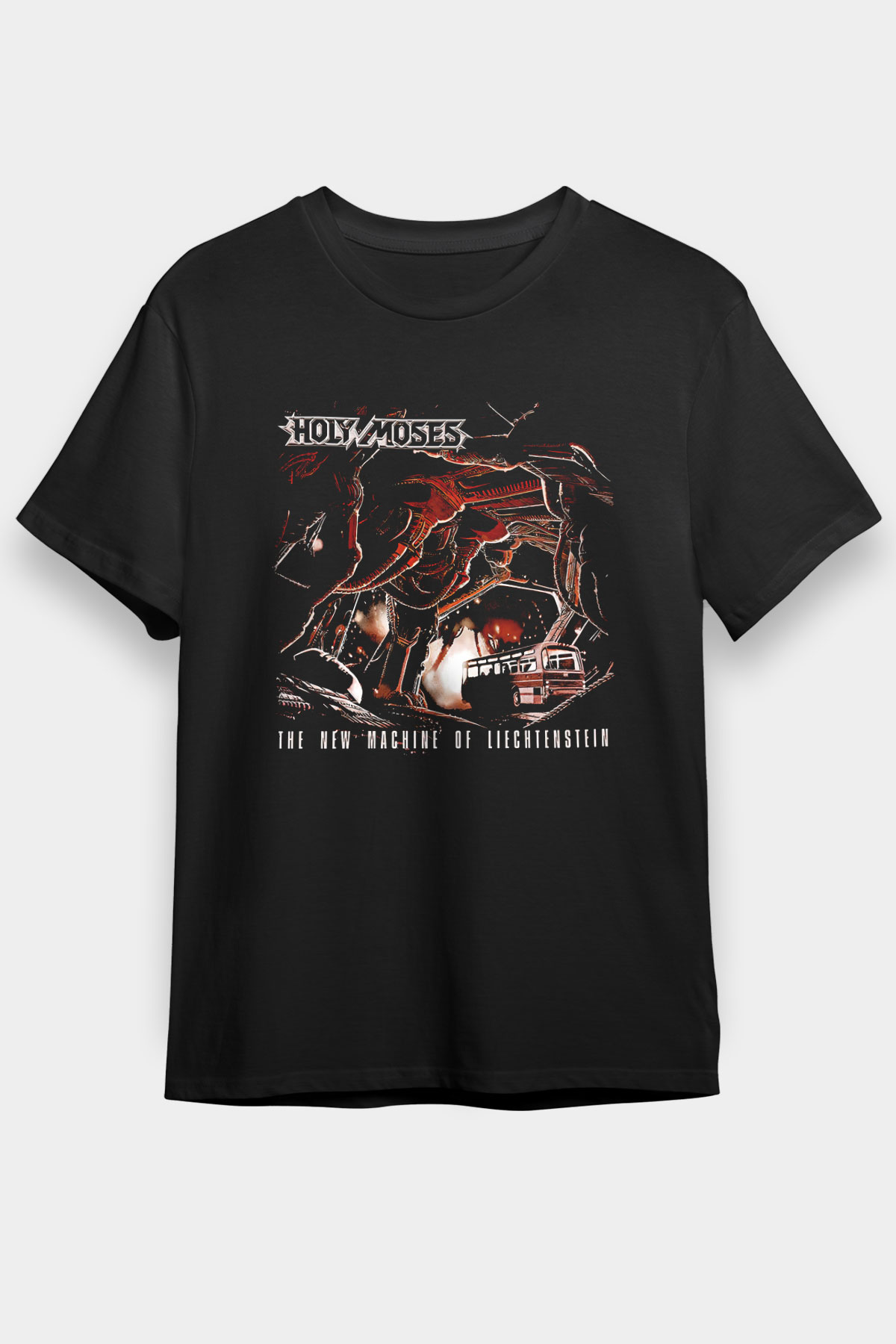 Holy Moses Baskılı Unisex Siyah Tişört - Tshirt