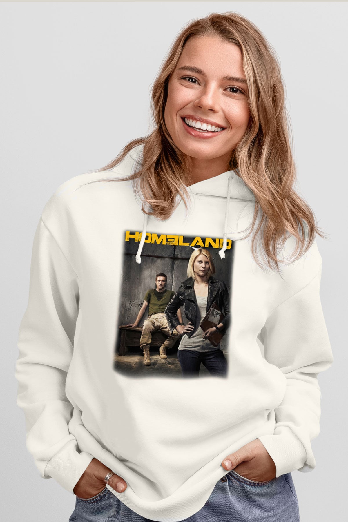 Homeland Beyaz Unisex Kapşonlu Sweatshirt