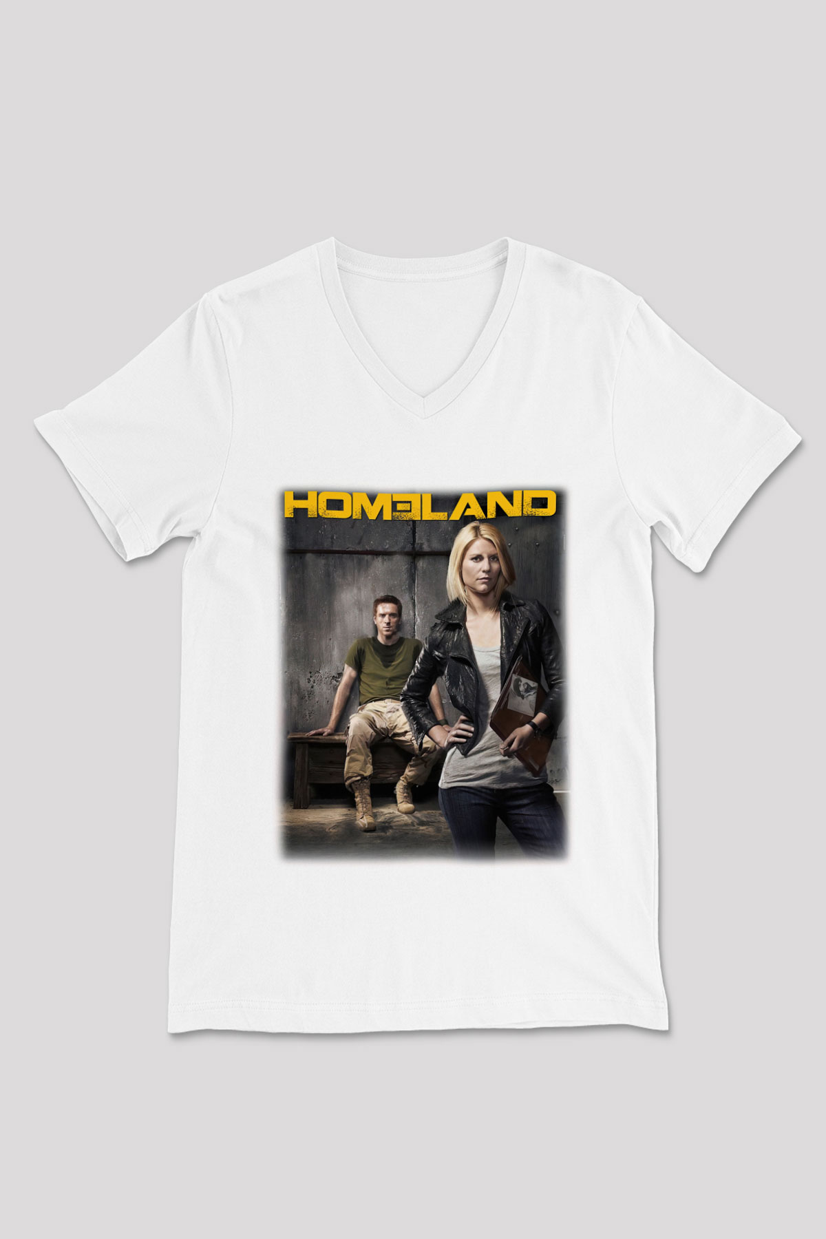 Homeland Beyaz Unisex V Yaka Tişört T-Shirt