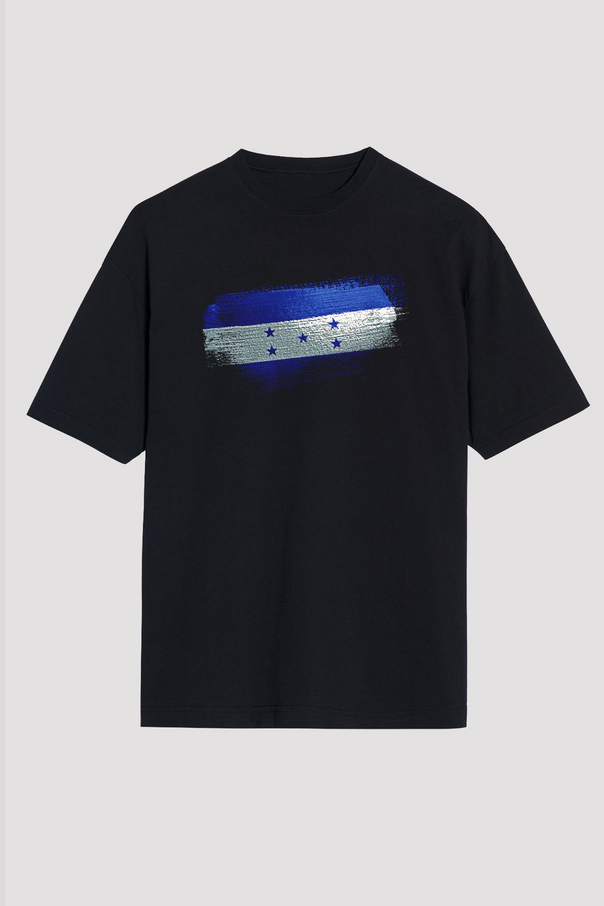 Honduras Bayrağı Baskılı Unisex Siyah Oversize Tişört